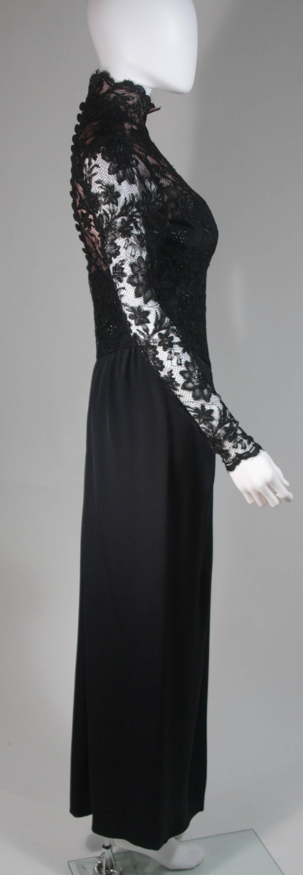 BOB MACKIE Black Lace Gown with Draped Jersey Size Small 1