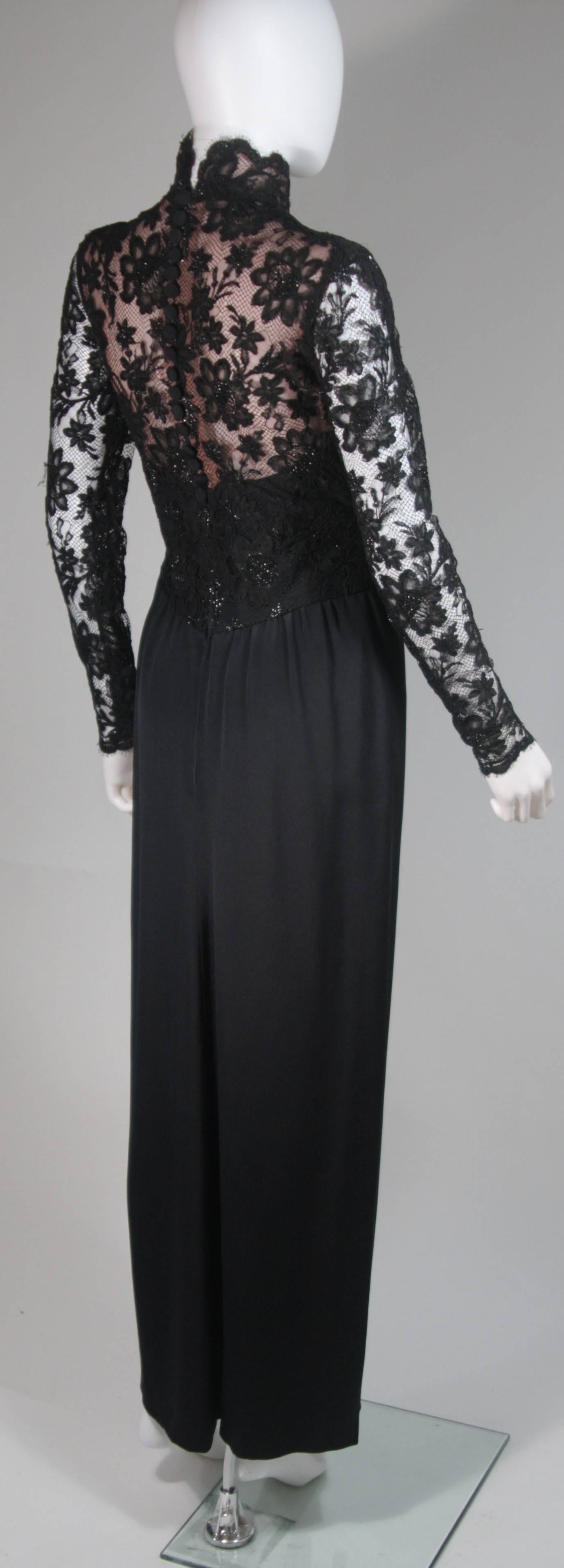 BOB MACKIE Black Lace Gown with Draped Jersey Size Small 2