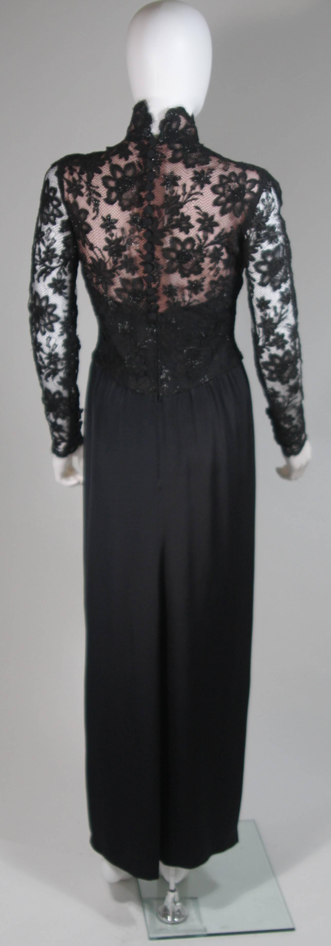 BOB MACKIE Black Lace Gown with Draped Jersey Size Small 3