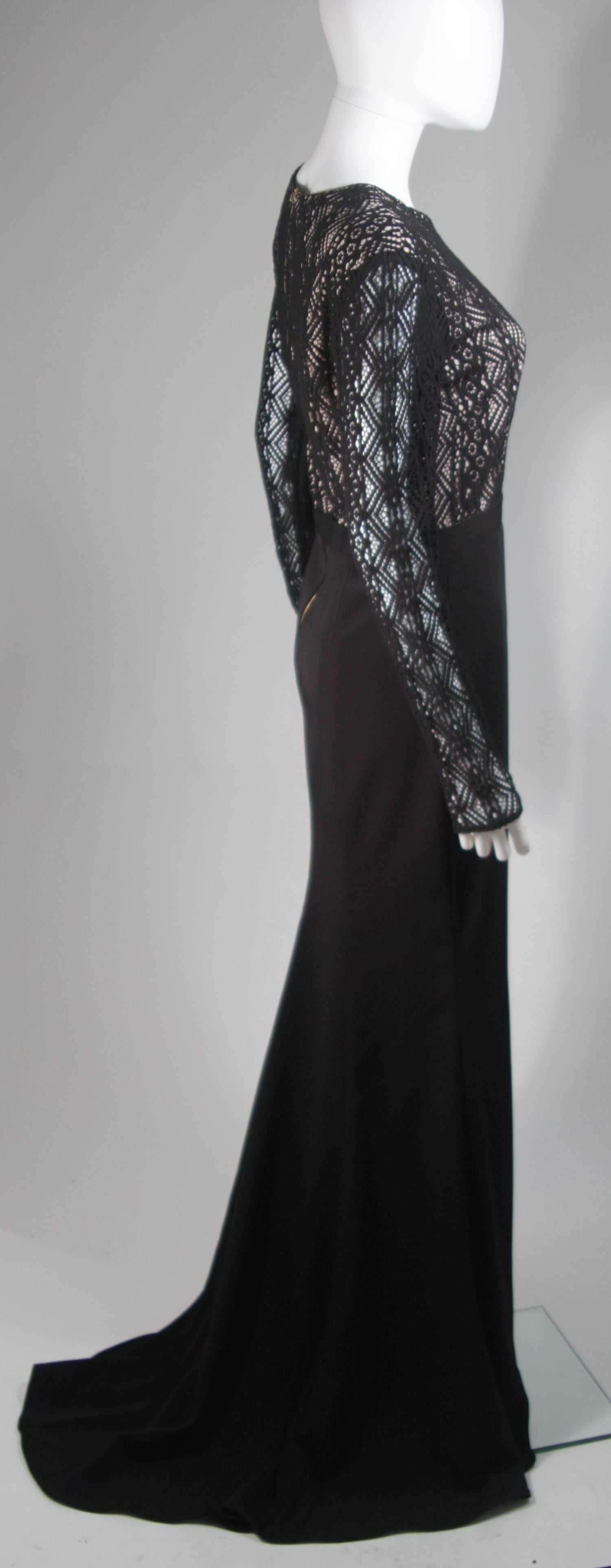 NAEEM KANH Schwarzes Jersey-Abendkleid mit Spitze Größe 8 im Angebot 2