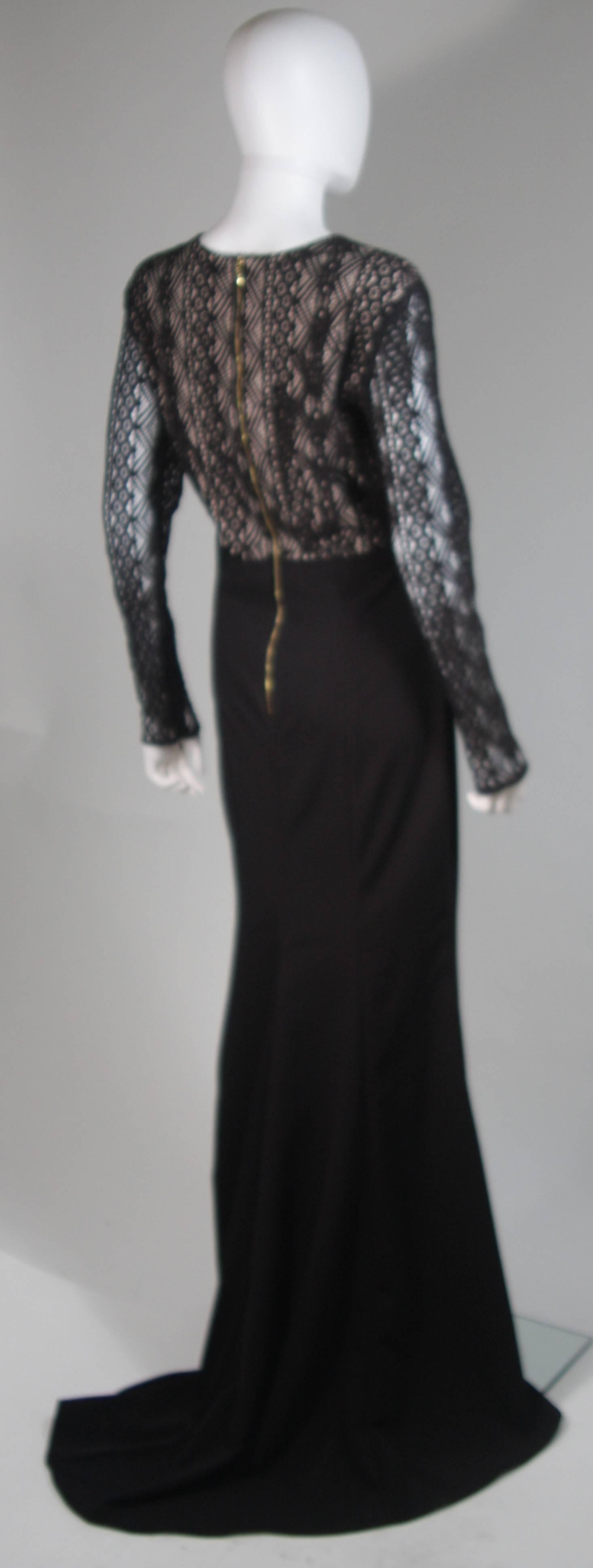 NAEEM KANH Black Jersey with Lace Evening Gown Size 8 For Sale 3