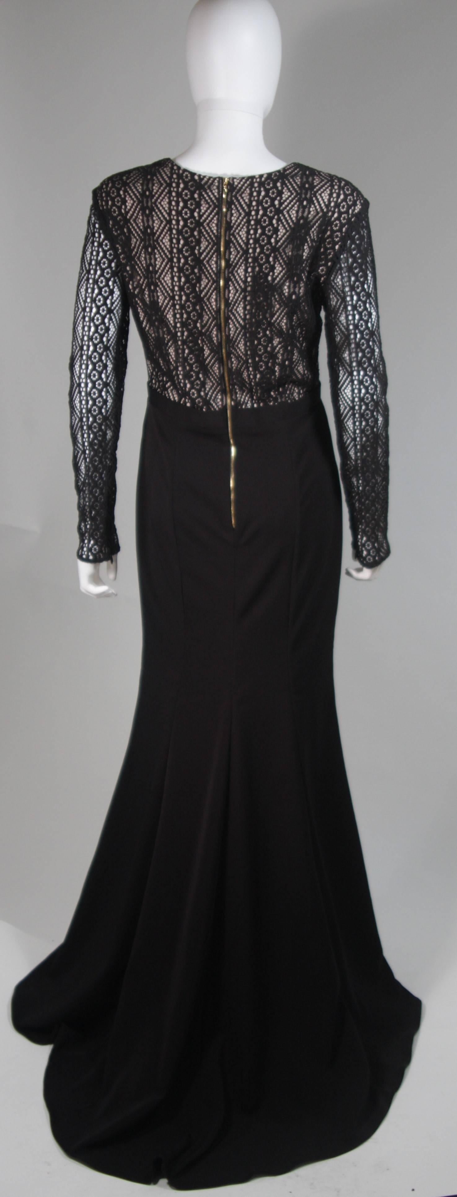 NAEEM KANH Black Jersey with Lace Evening Gown Size 8 For Sale 5