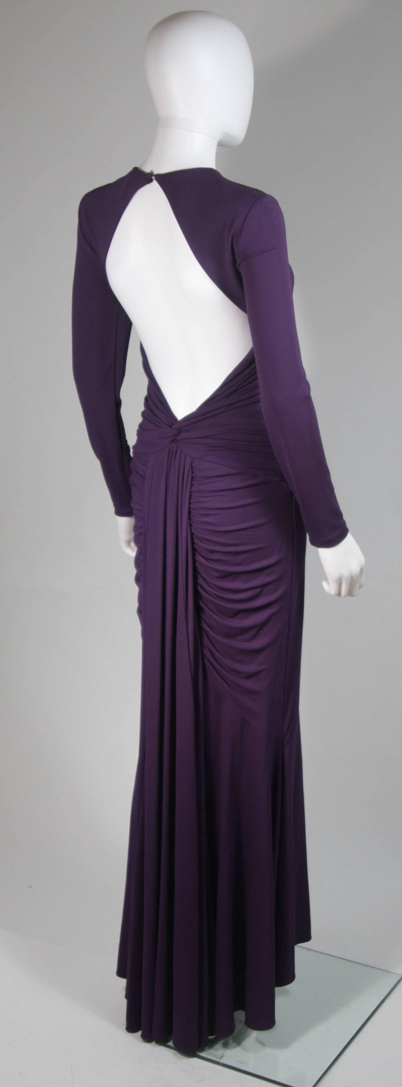 MICHAEL KORS Purple Stretch Jersey Draped Gown with Open Back Size 10 In Excellent Condition For Sale In Los Angeles, CA
