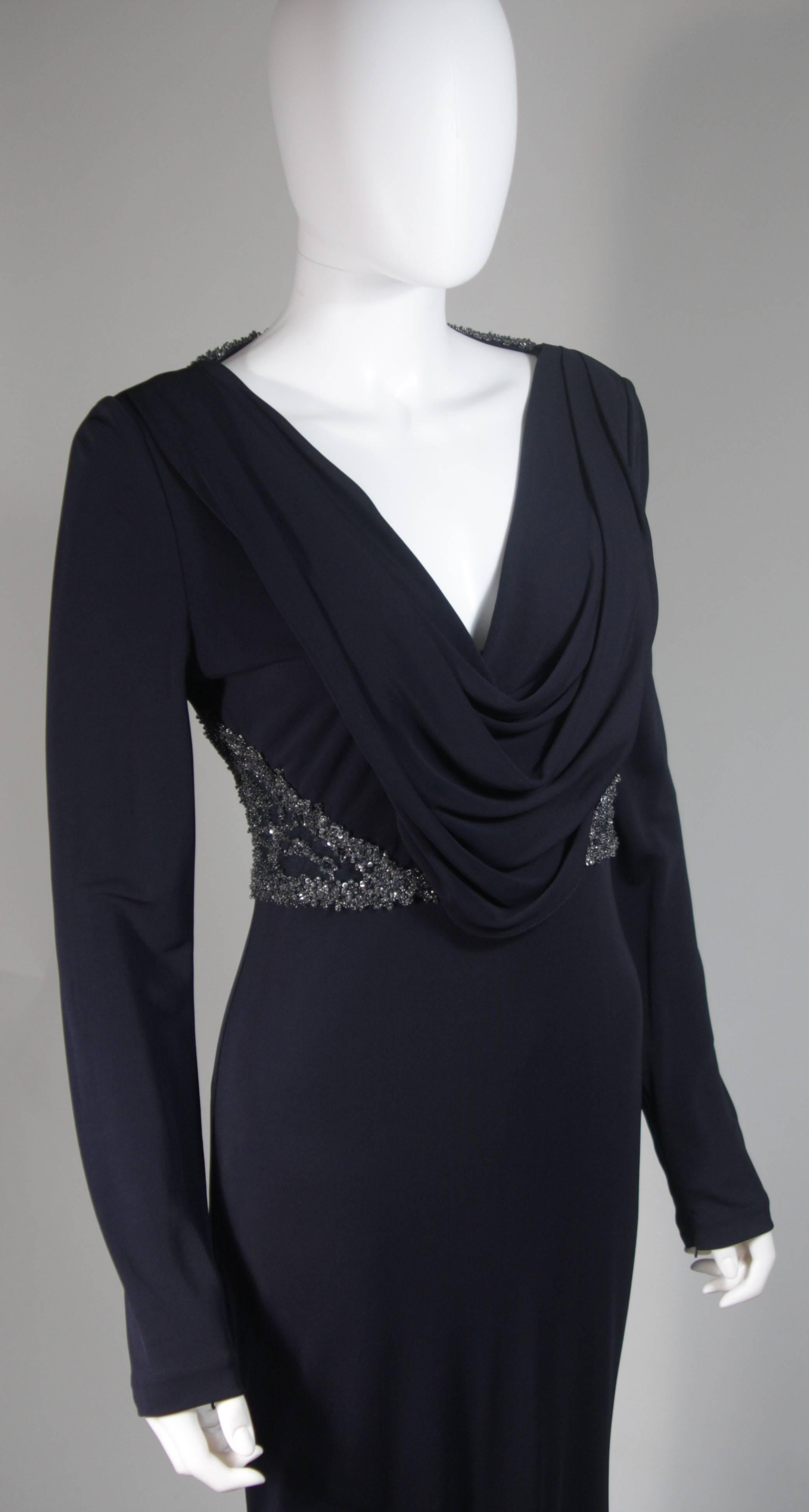 Women's BADGLEY MISCHKA Navy Draped Stretch Jersey Gown with Side Embellishment Size 6
