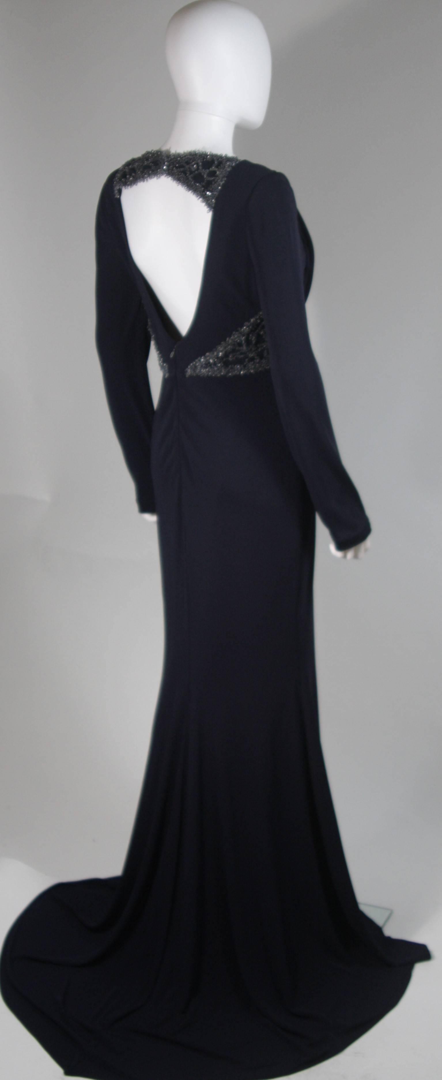 BADGLEY MISCHKA Navy Draped Stretch Jersey Gown with Side Embellishment Size 6 2