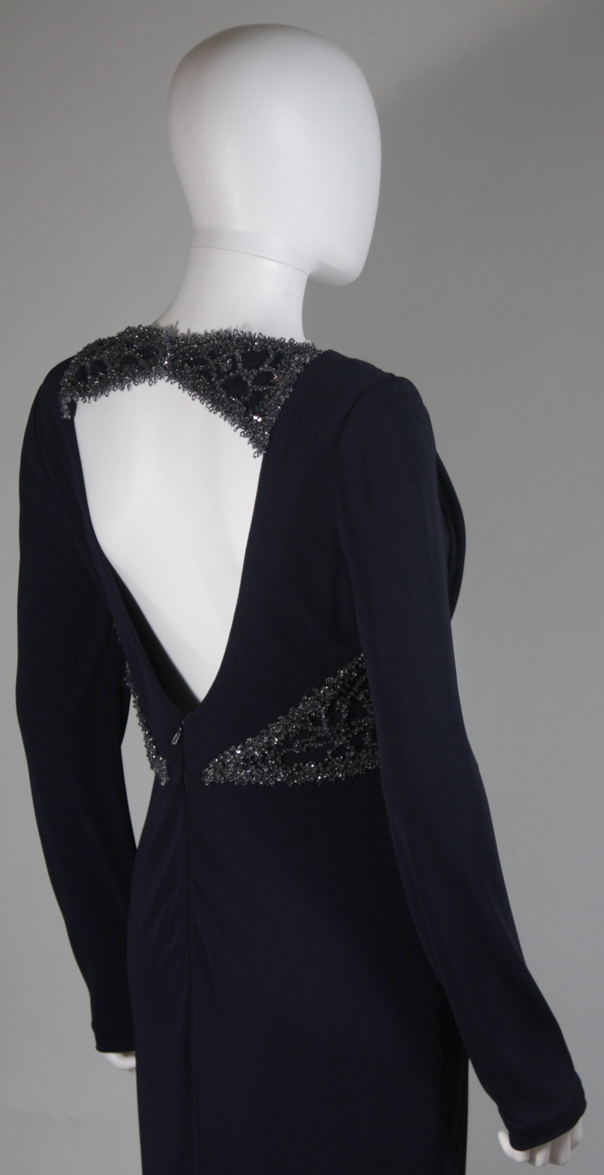 BADGLEY MISCHKA Navy Draped Stretch Jersey Gown with Side Embellishment Size 6 3