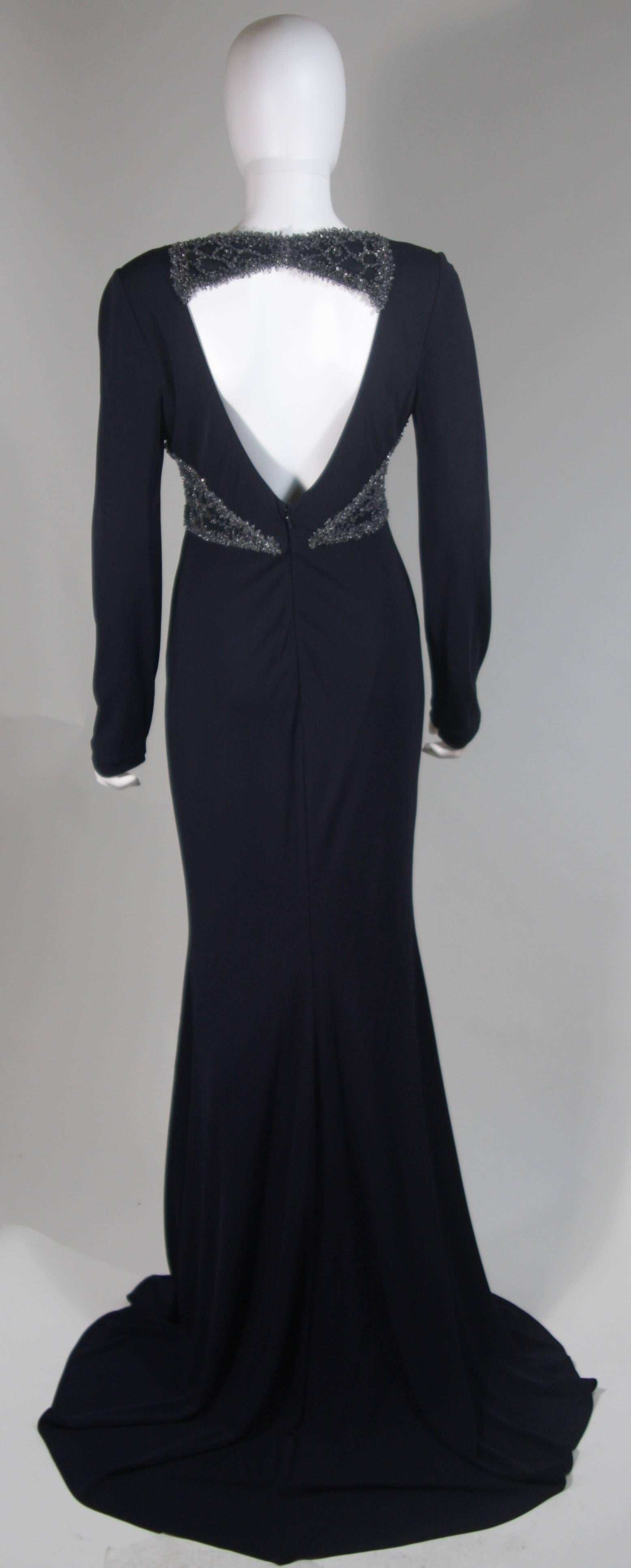 BADGLEY MISCHKA Navy Draped Stretch Jersey Gown with Side Embellishment Size 6 4