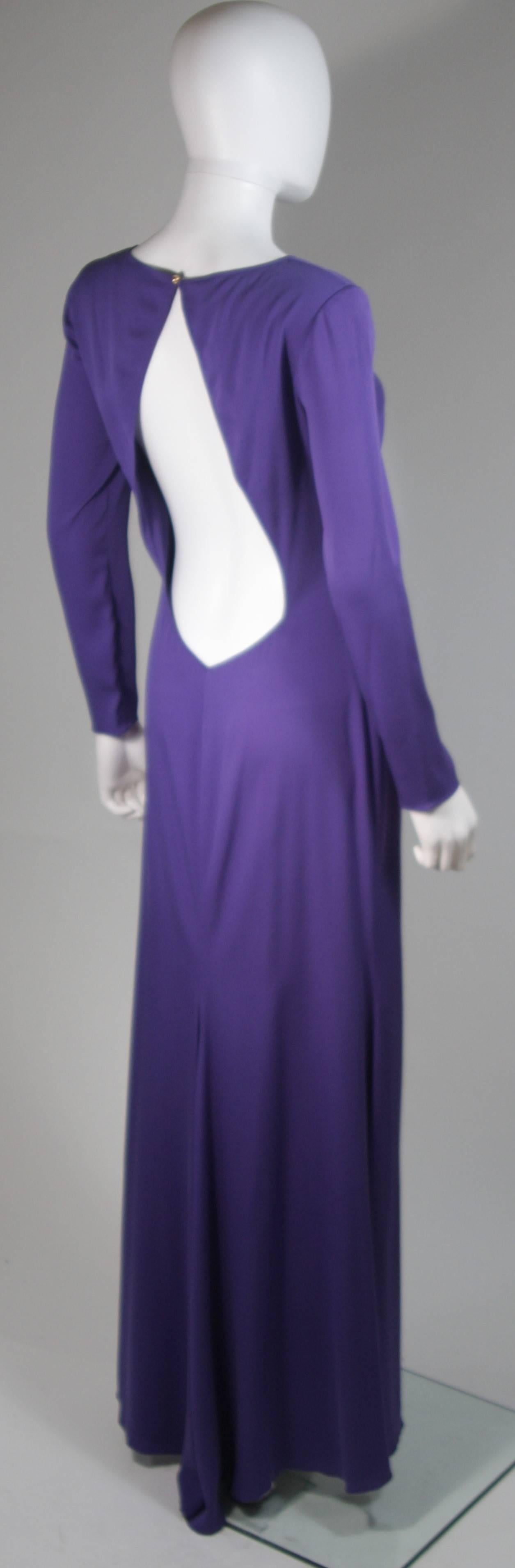 Emilio Pucci Purple Silk Long Sleeve Gown with Open Back Size Medium Large In Excellent Condition For Sale In Los Angeles, CA