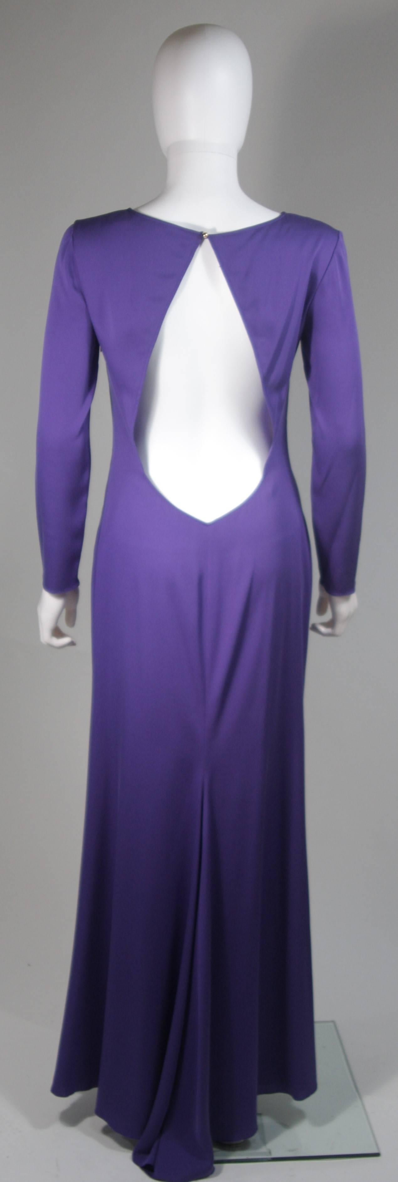 Women's Emilio Pucci Purple Silk Long Sleeve Gown with Open Back Size Medium Large For Sale