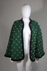 Vintage Green Wool Cape with Pearl Embellishments