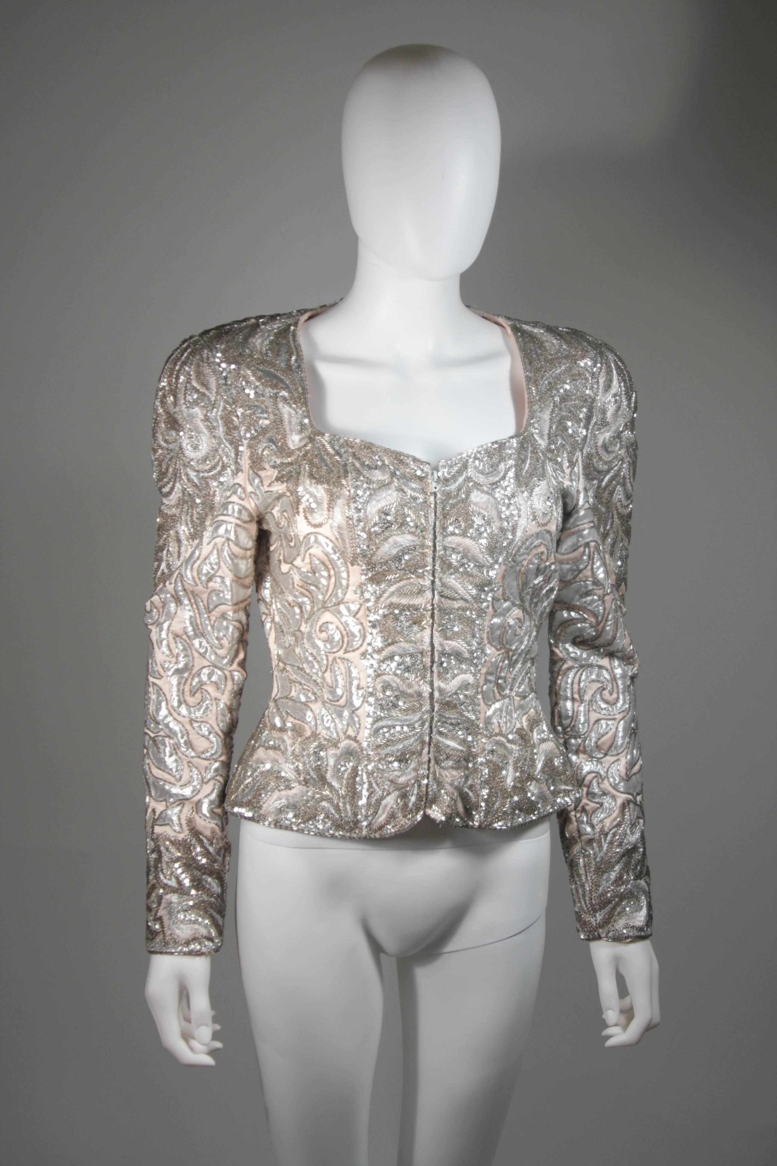 Gray LACLEDES Pink Silk Embellished Jacket Size Medium Large For Sale