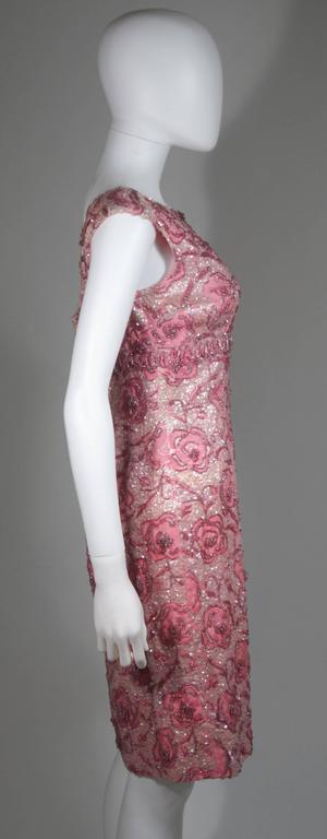 1960's SAKS 5TH AVE Pink Floral Brocade Hand Beaded Cocktail Dress Sz 4 ...