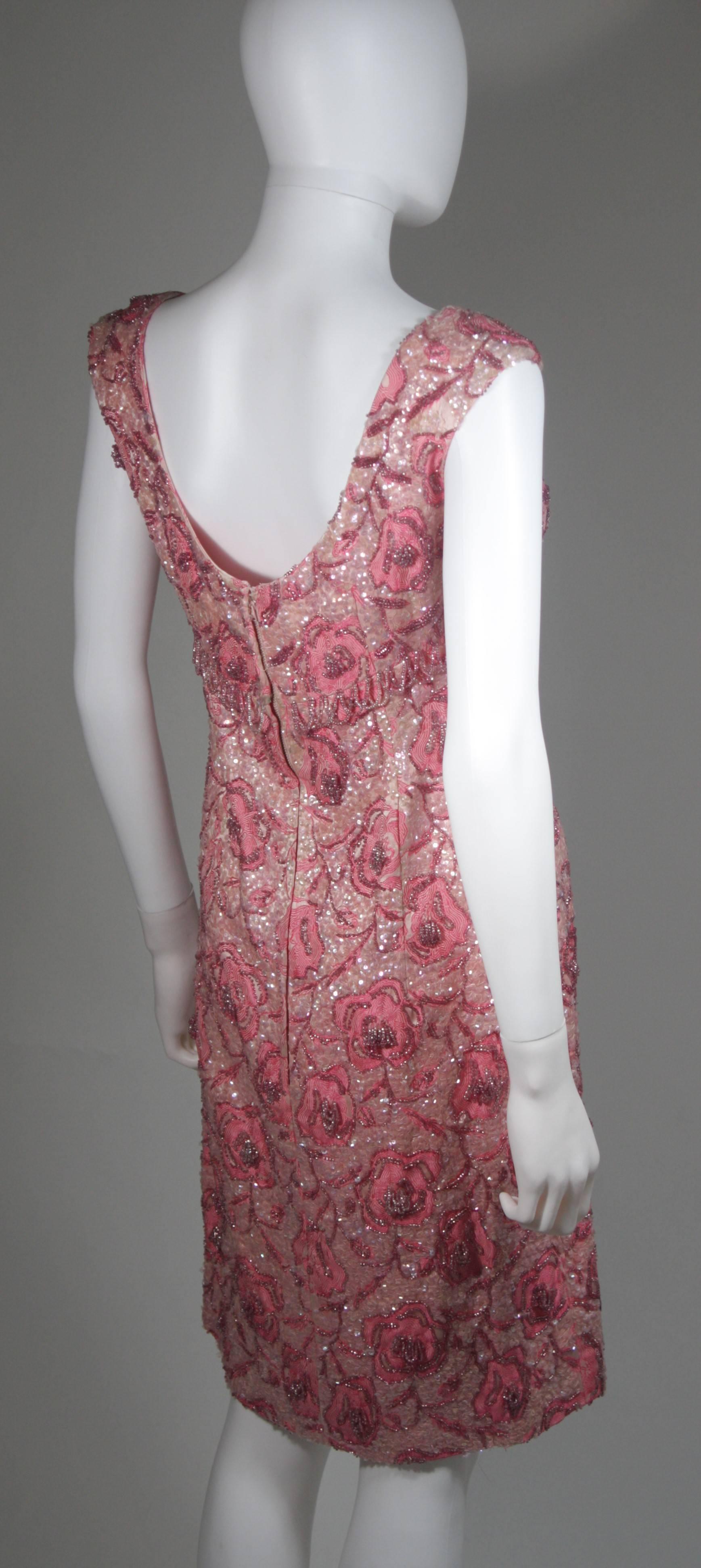 1960's SAKS 5TH AVE Pink Floral Brocade Hand Beaded Cocktail Dress Sz 4 For Sale 1