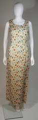 1960's Cream & Gold Silk Brocade Hand Beaded and Embroidered Gown Size 16
