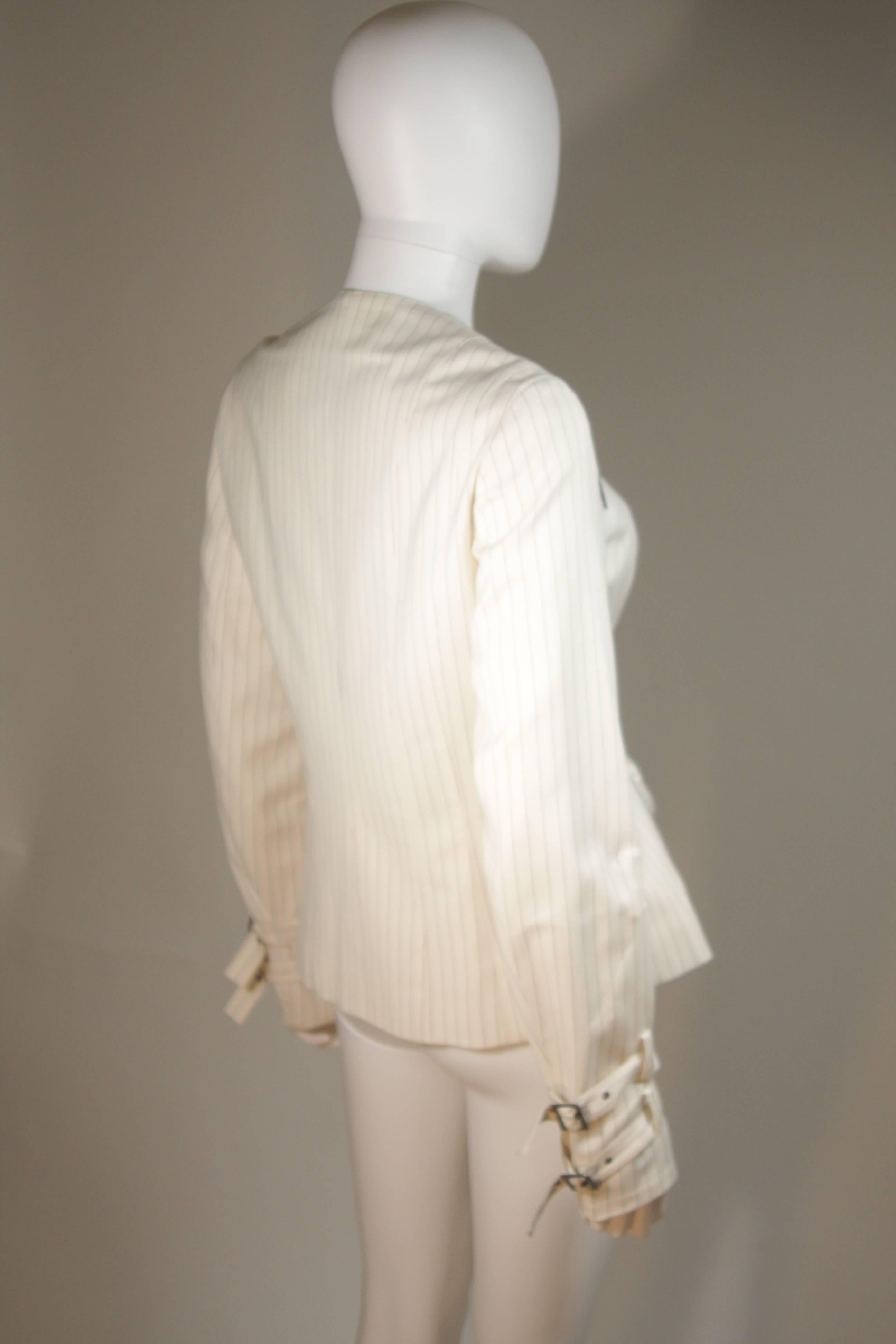 JOHN GALLIANO Off White Pinstripe Zipper Jacket with Corset Details Size 42 2