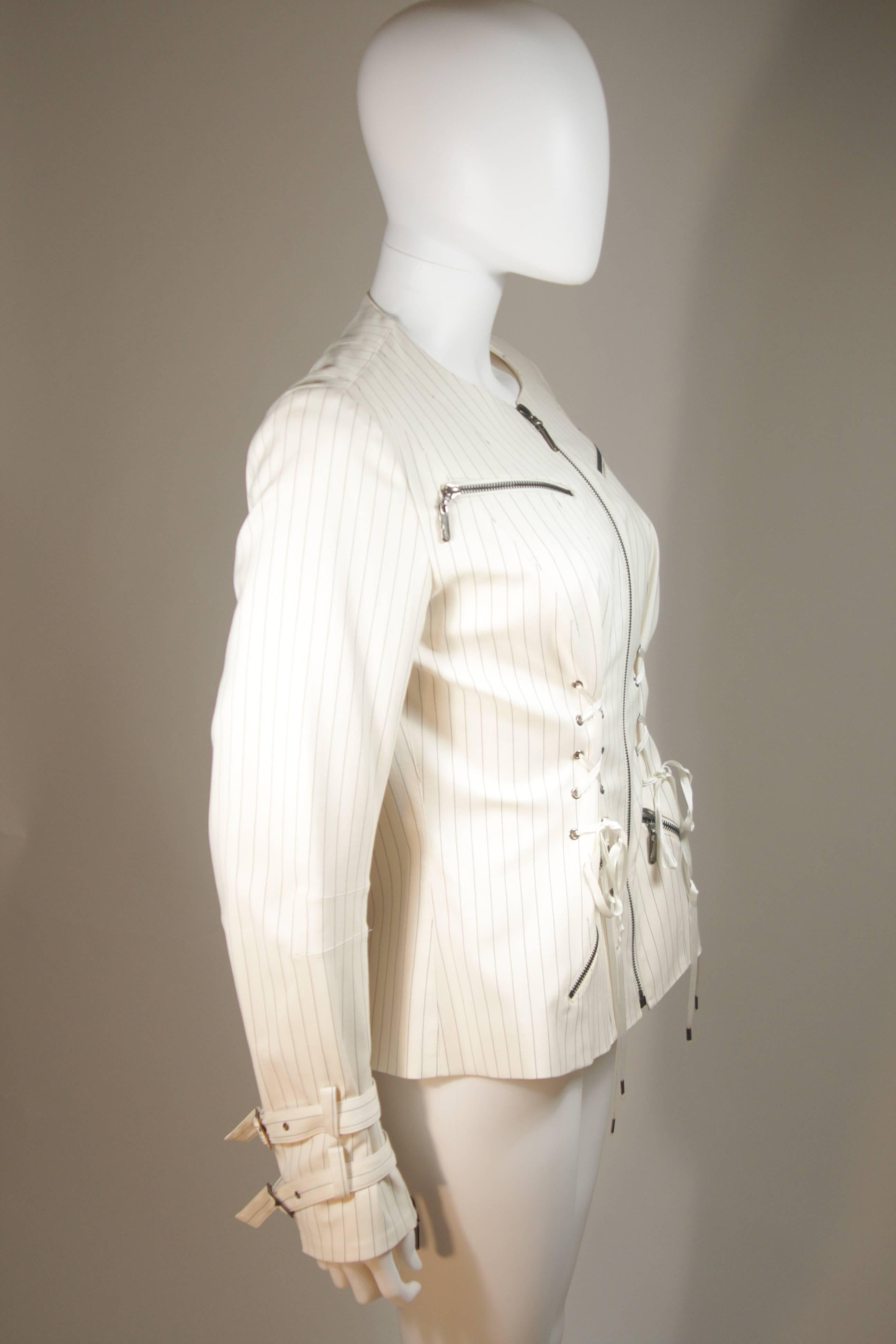 JOHN GALLIANO Off White Pinstripe Zipper Jacket with Corset Details Size 42 1