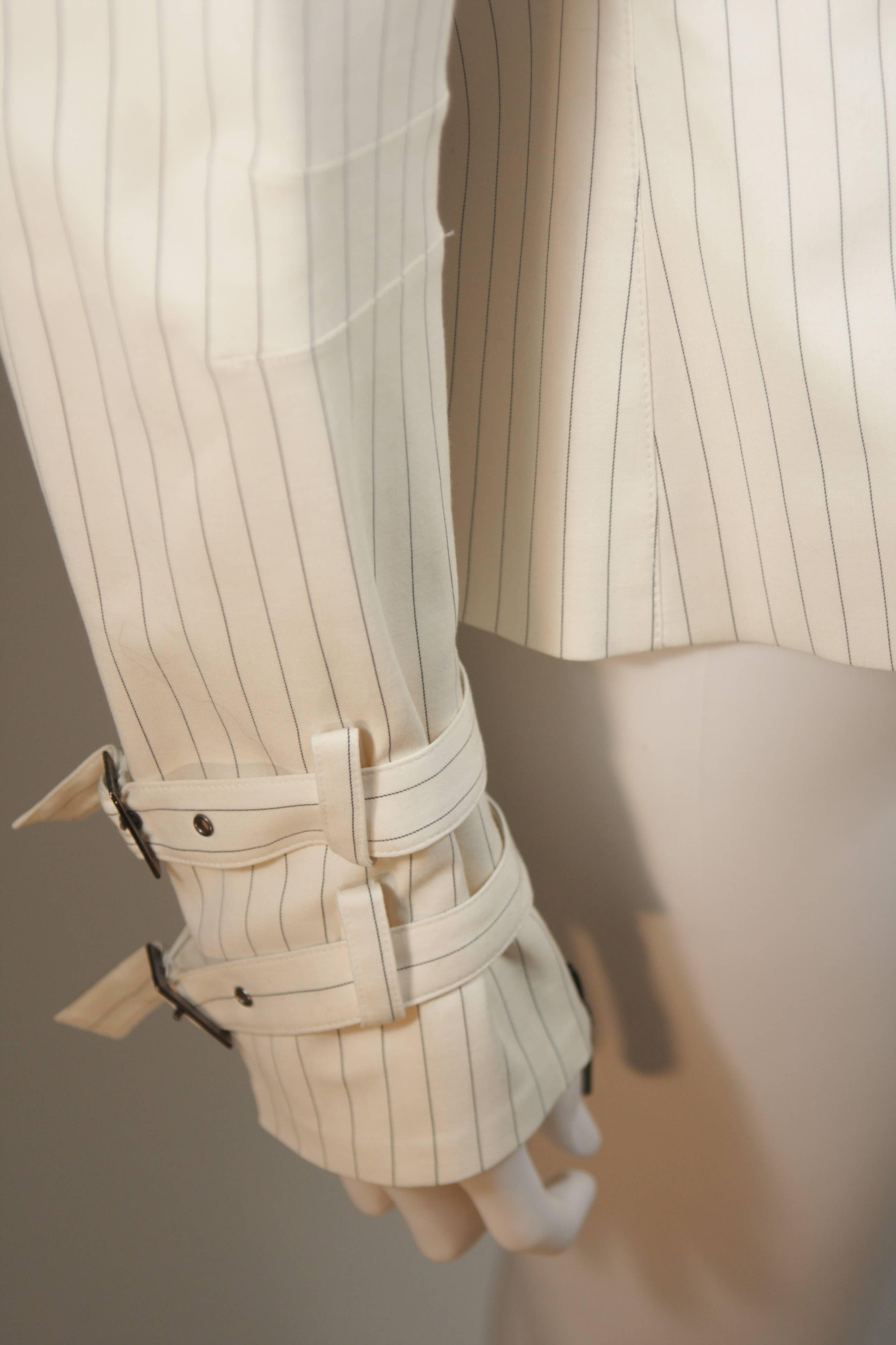 JOHN GALLIANO Off White Pinstripe Zipper Jacket with Corset Details Size 42 3