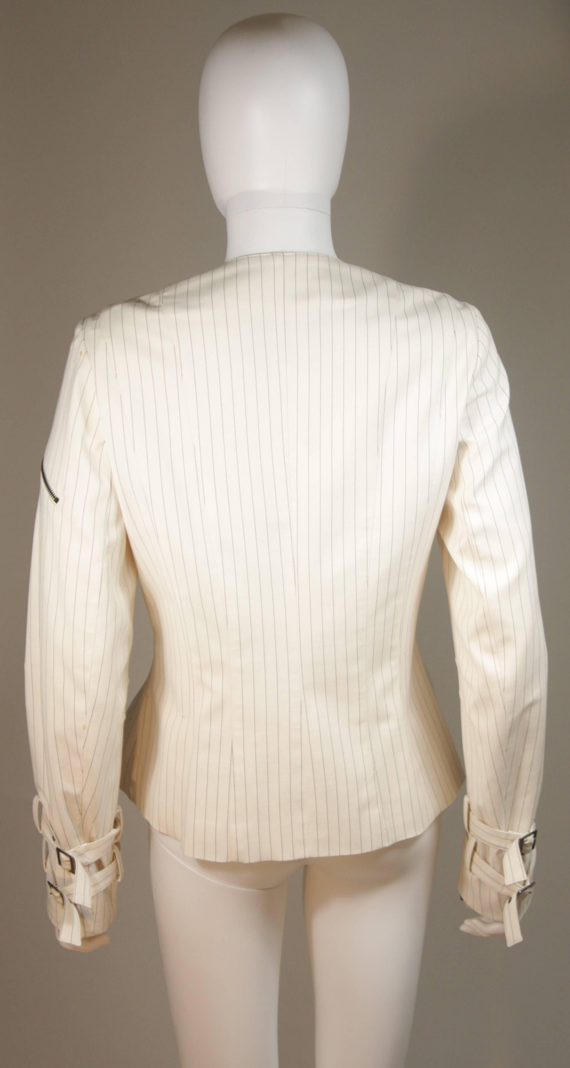 JOHN GALLIANO Off White Pinstripe Zipper Jacket with Corset Details Size 42 4