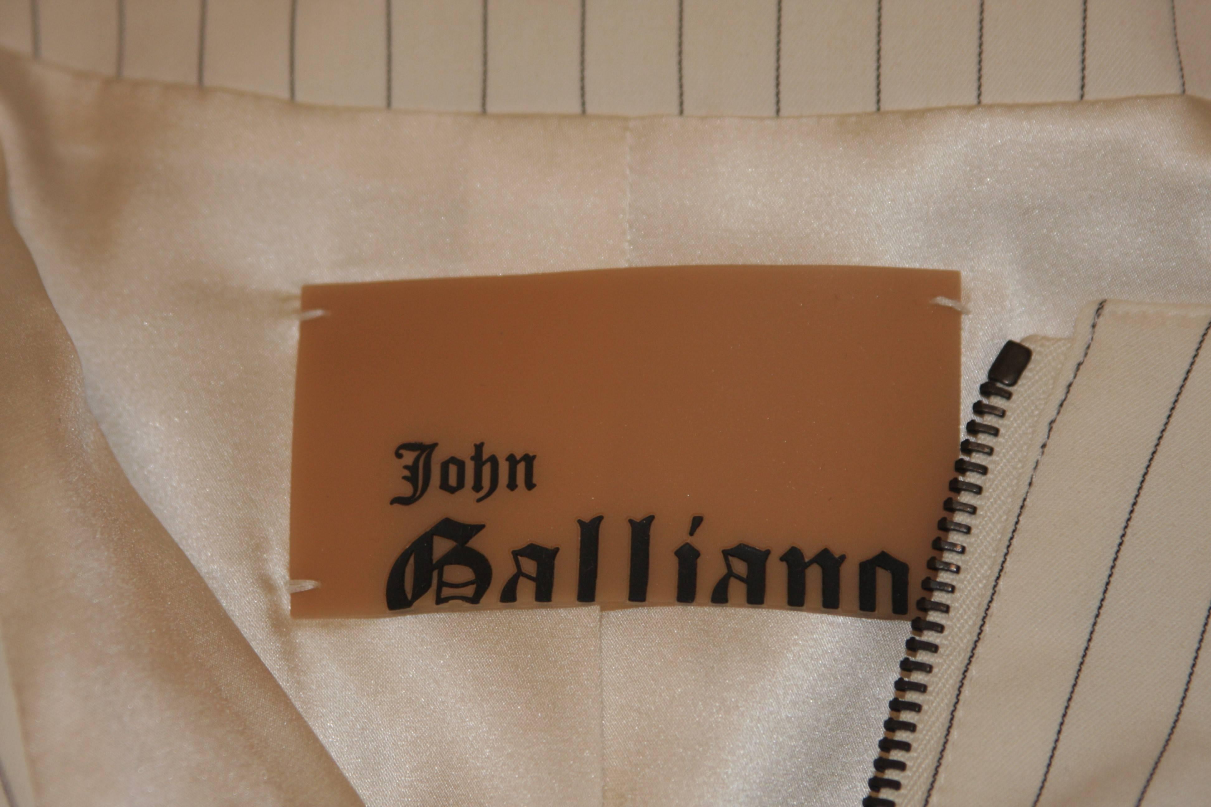 JOHN GALLIANO Off White Pinstripe Zipper Jacket with Corset Details Size 42 5