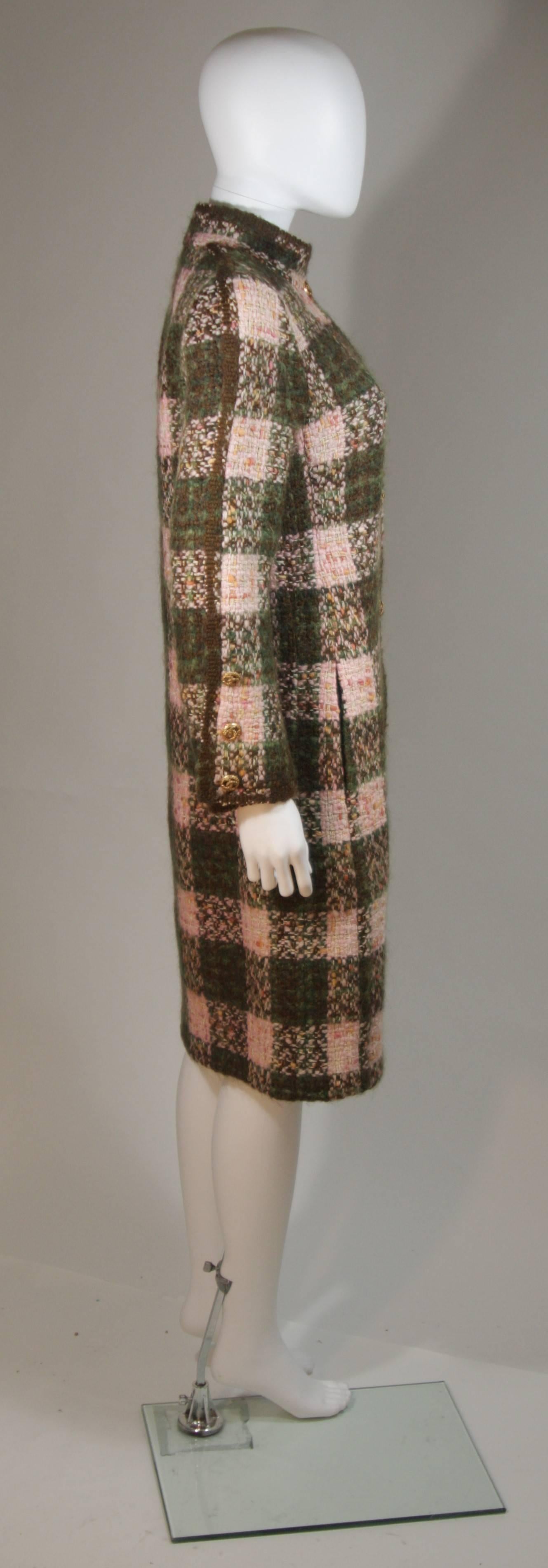 CHANEL Haute Couture Circa 1960s Green and Pink Boucle Coat Size Small 1