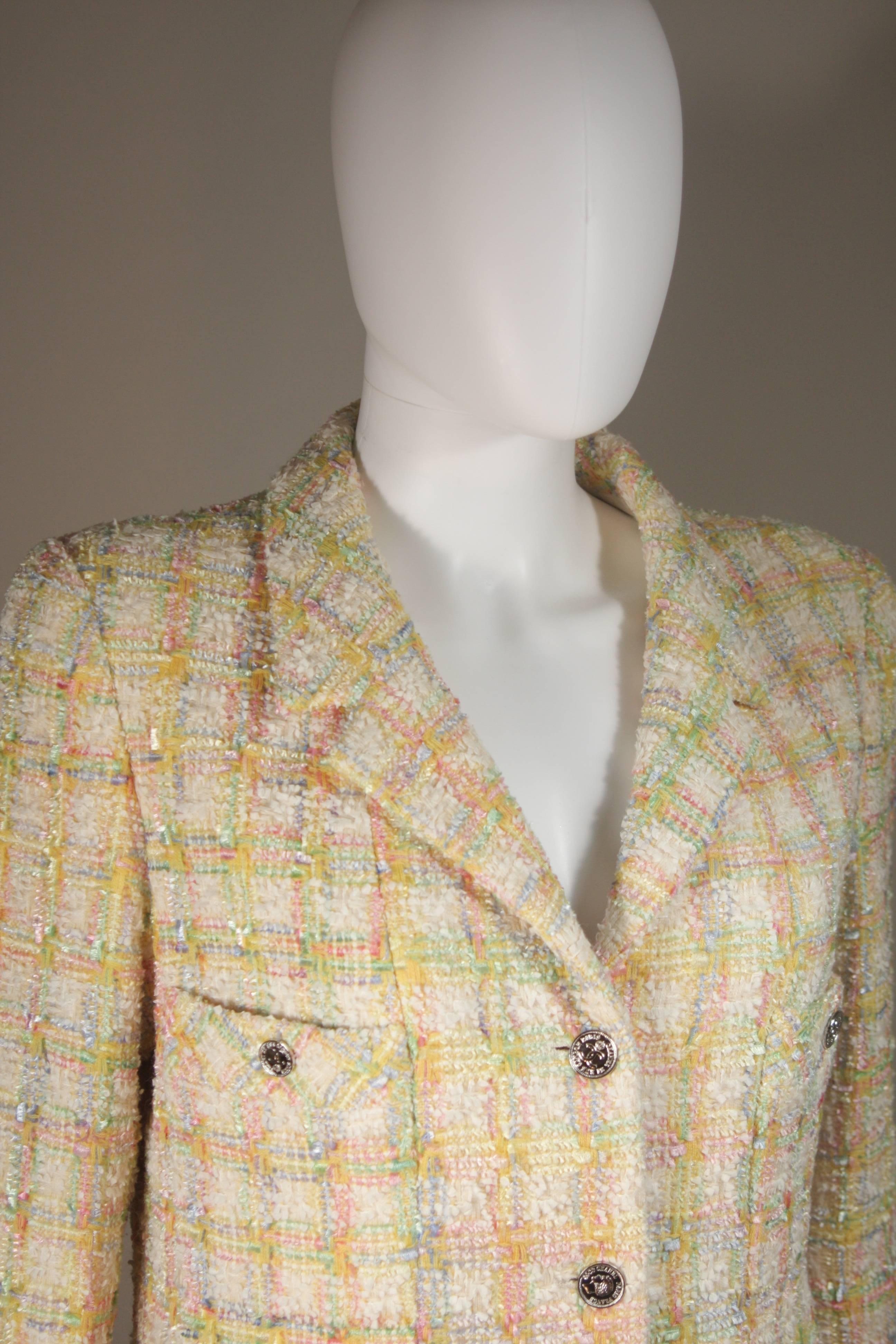 CHANEL Pastel Cream Yellow and Pink Skirt Suit Size 42 1
