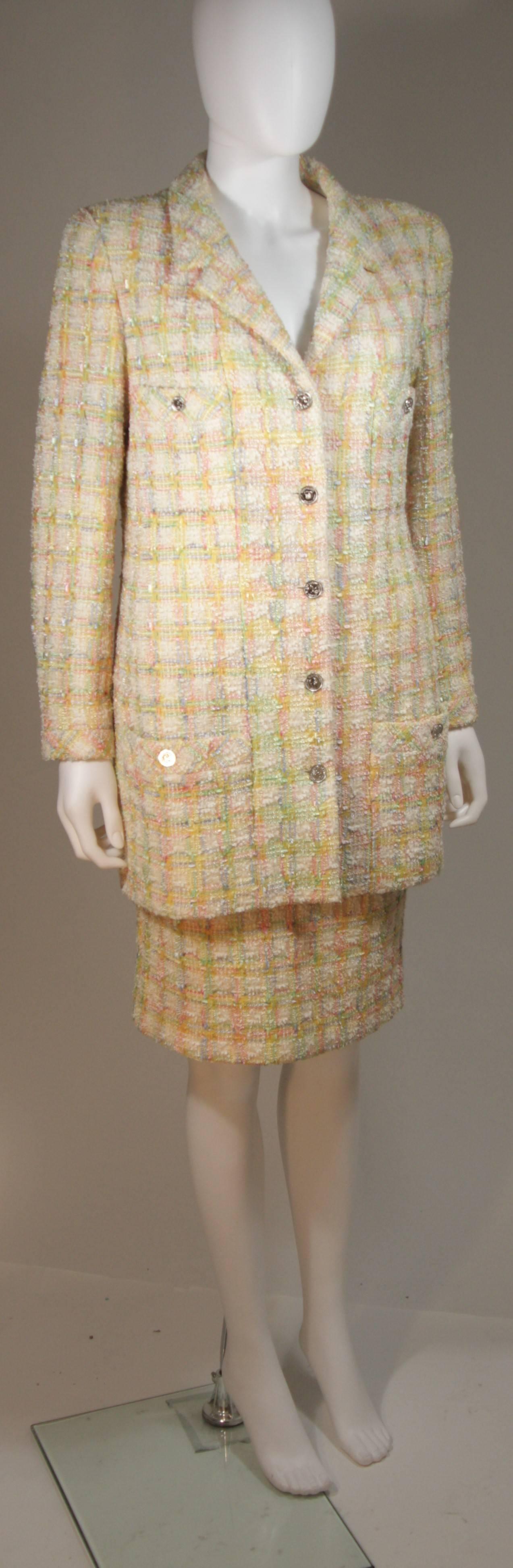 Women's CHANEL Pastel Cream Yellow and Pink Skirt Suit Size 42