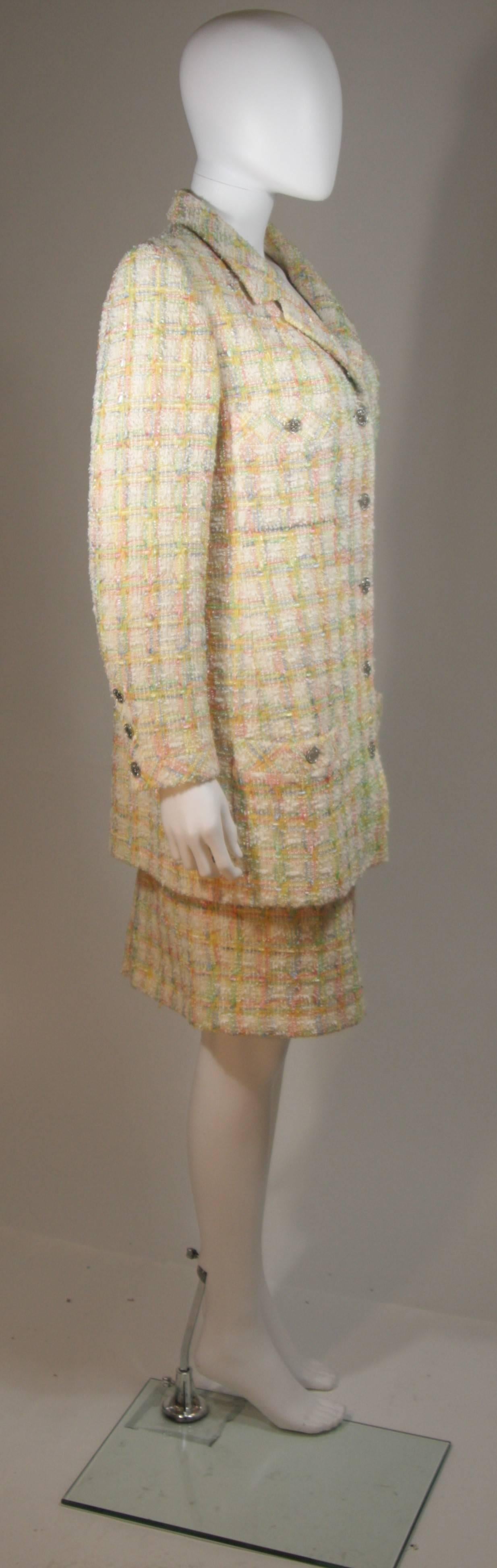 CHANEL Pastel Cream Yellow and Pink Skirt Suit Size 42 2