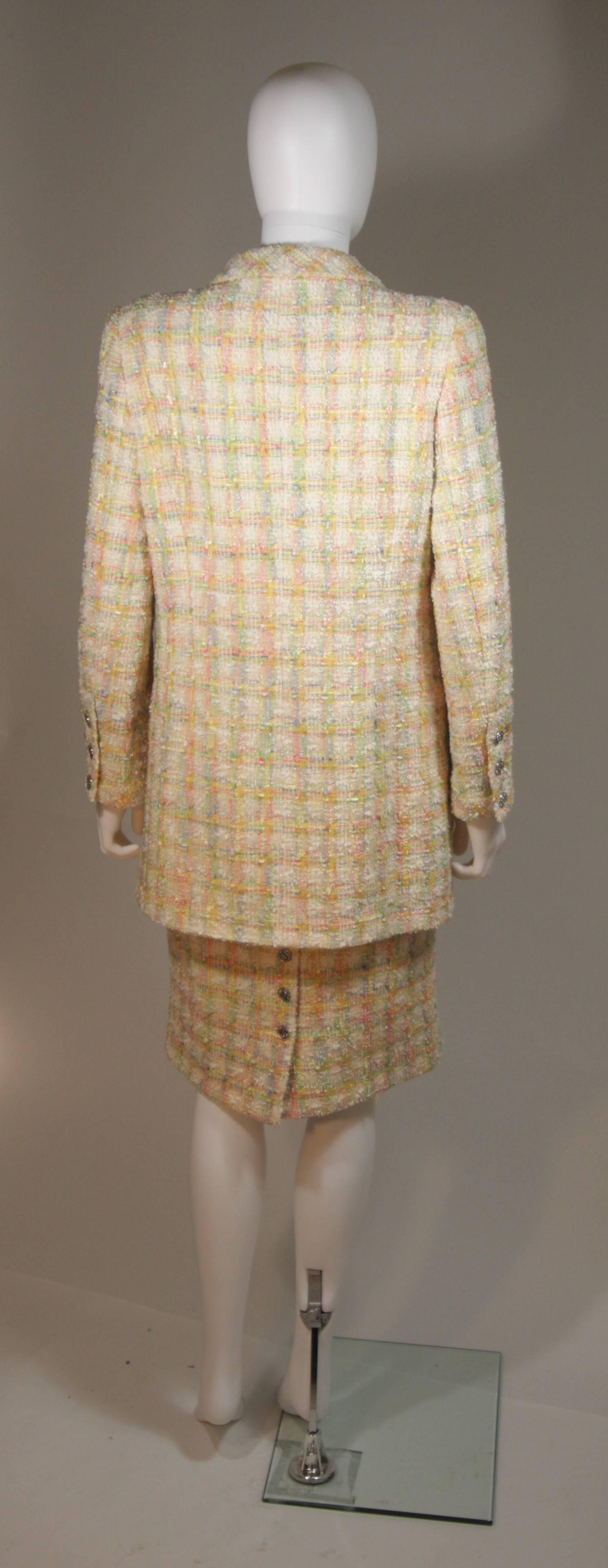 CHANEL Pastel Cream Yellow and Pink Skirt Suit Size 42 3