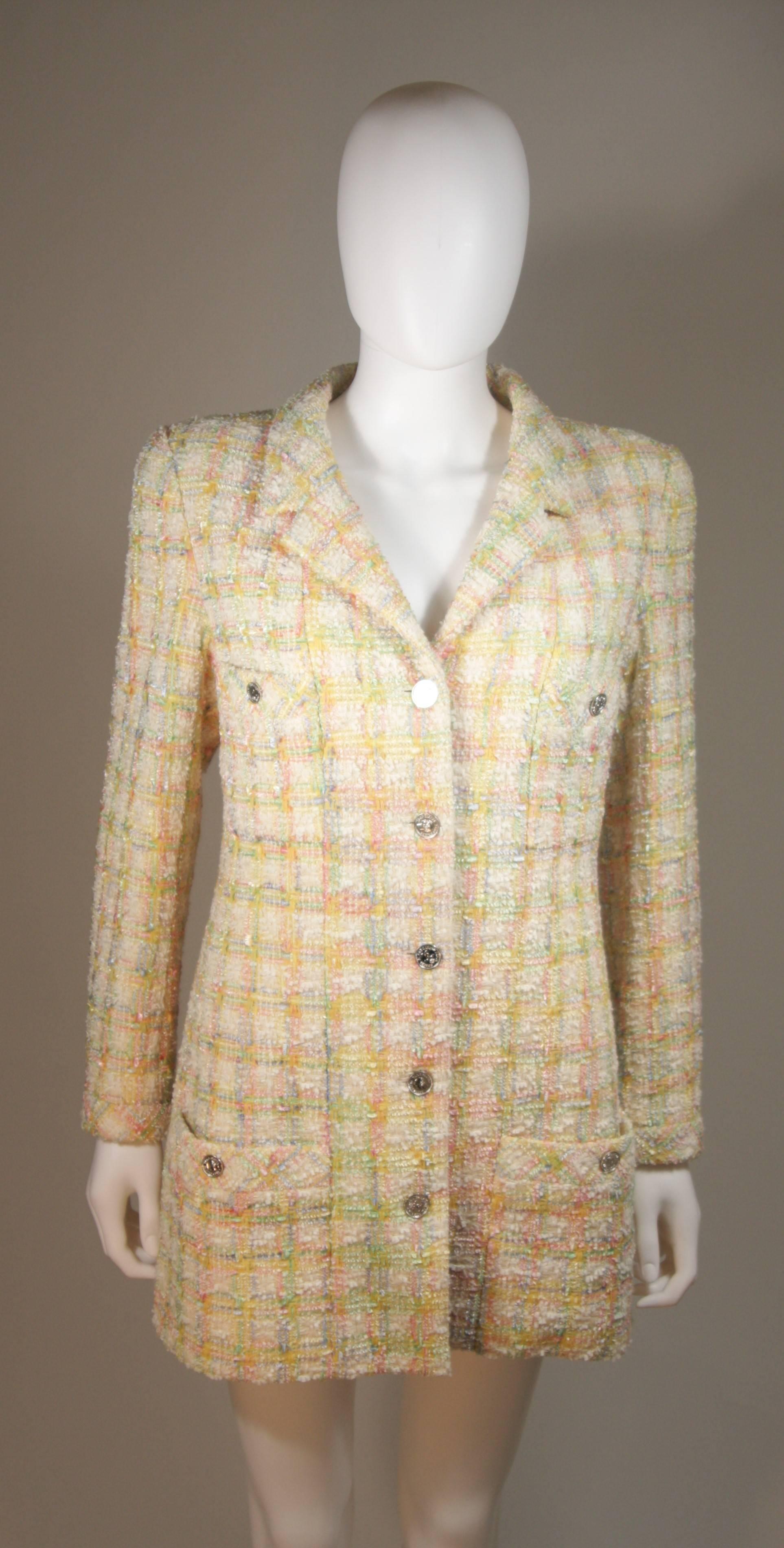 CHANEL Pastel Cream Yellow and Pink Skirt Suit Size 42 4