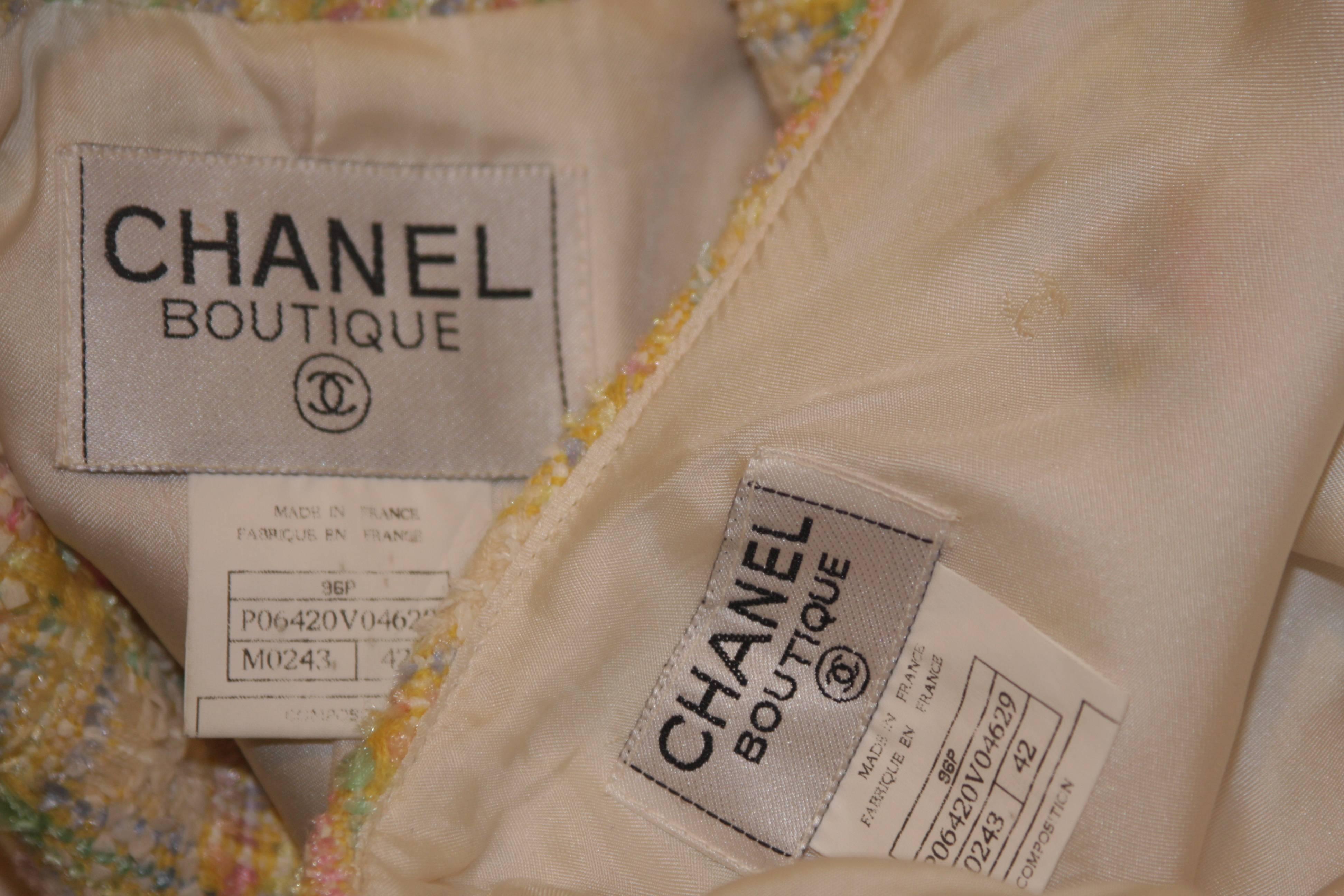 CHANEL Pastel Cream Yellow and Pink Skirt Suit Size 42 6