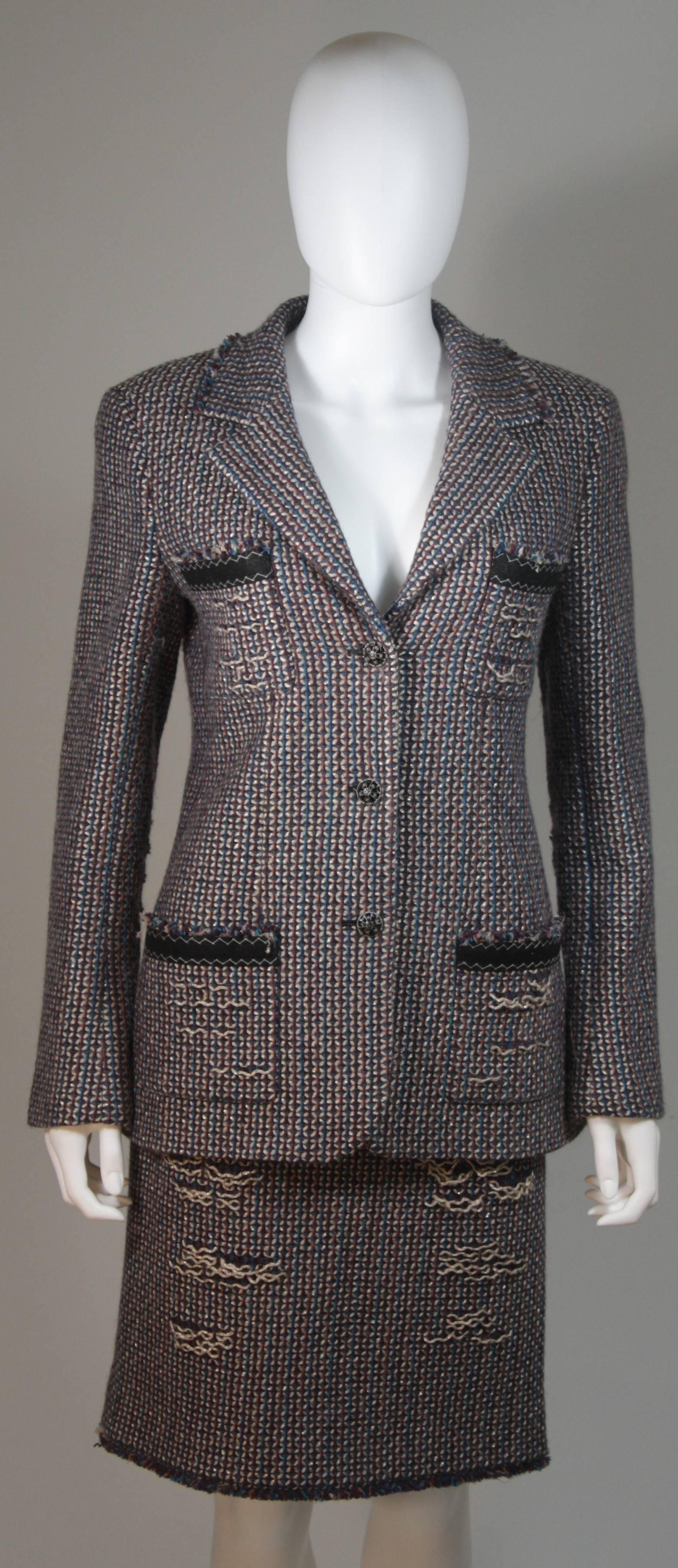 Black CHANEL Gold Metallic Tweed with Brown and Burgundy Skirt Suit Size 40