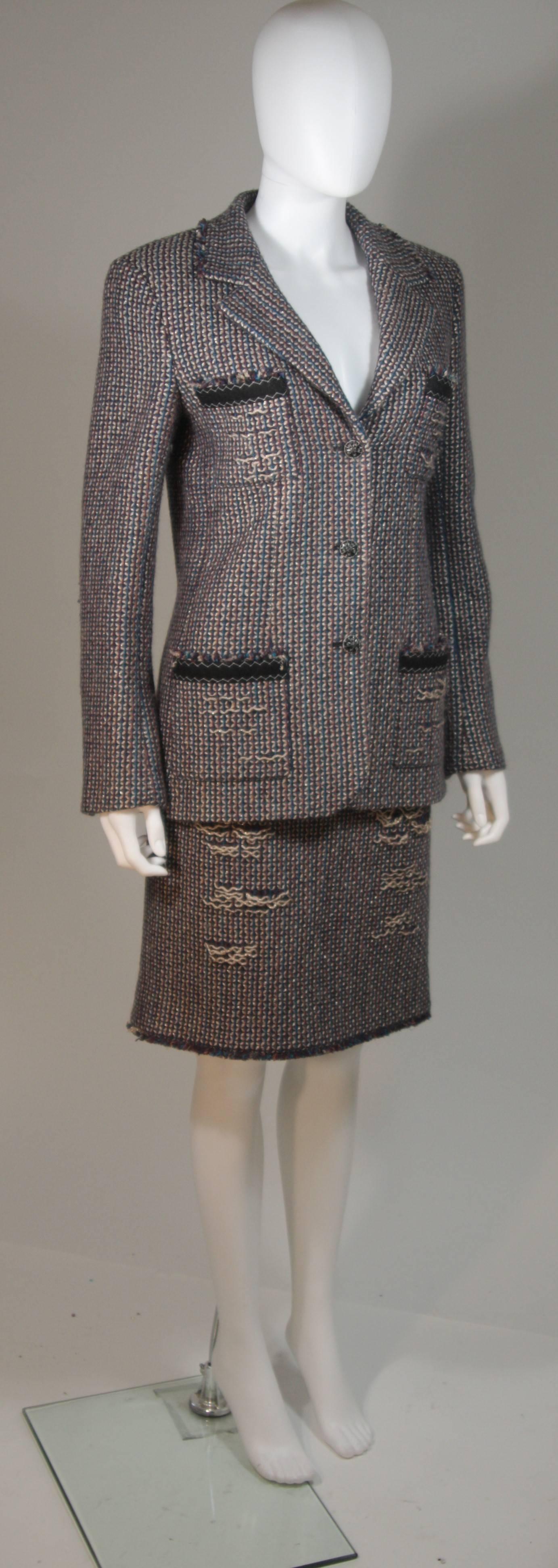 CHANEL Gold Metallic Tweed with Brown and Burgundy Skirt Suit Size 40 In Excellent Condition In Los Angeles, CA