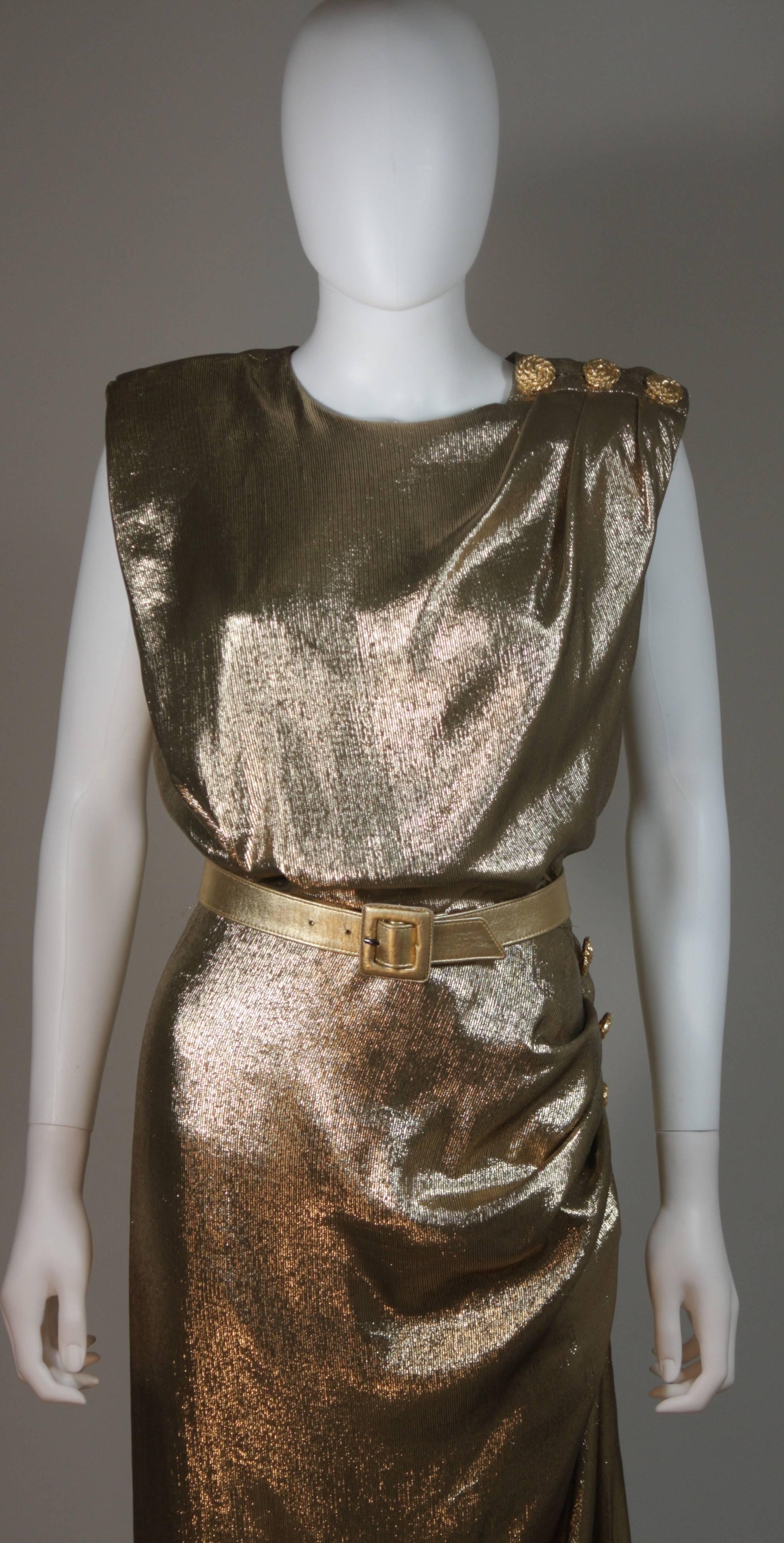 YVES SAINT LAURENT Gold Silk Lame Draped Gown with Belt Size 38 In Excellent Condition In Los Angeles, CA