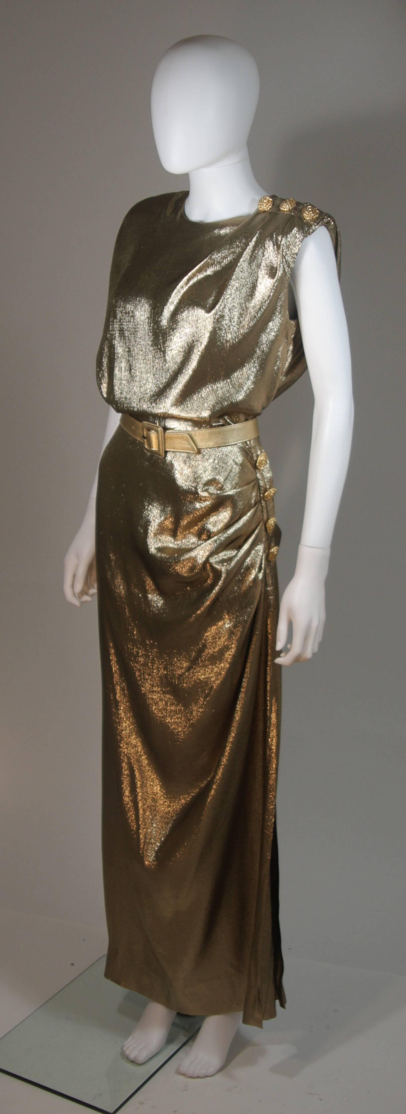 Women's YVES SAINT LAURENT Gold Silk Lame Draped Gown with Belt Size 38
