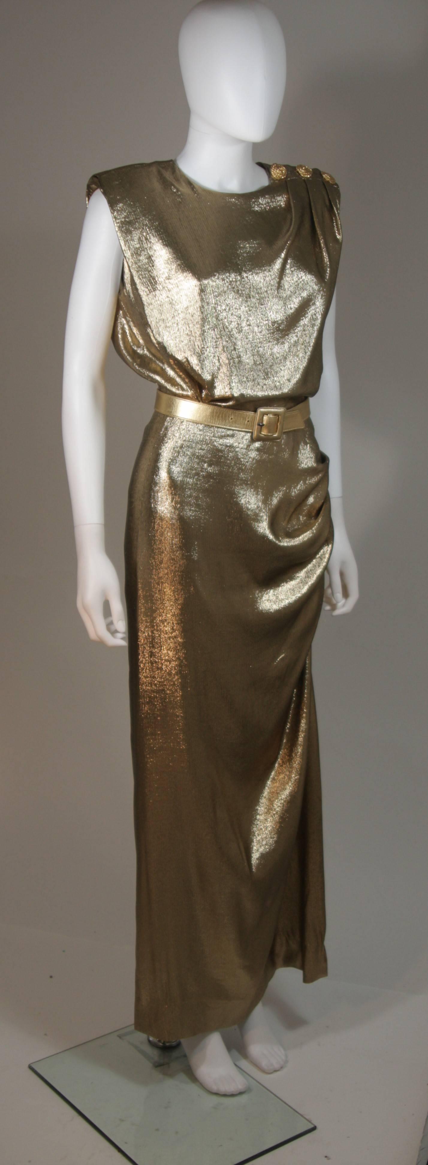 YVES SAINT LAURENT Gold Silk Lame Draped Gown with Belt Size 38 2