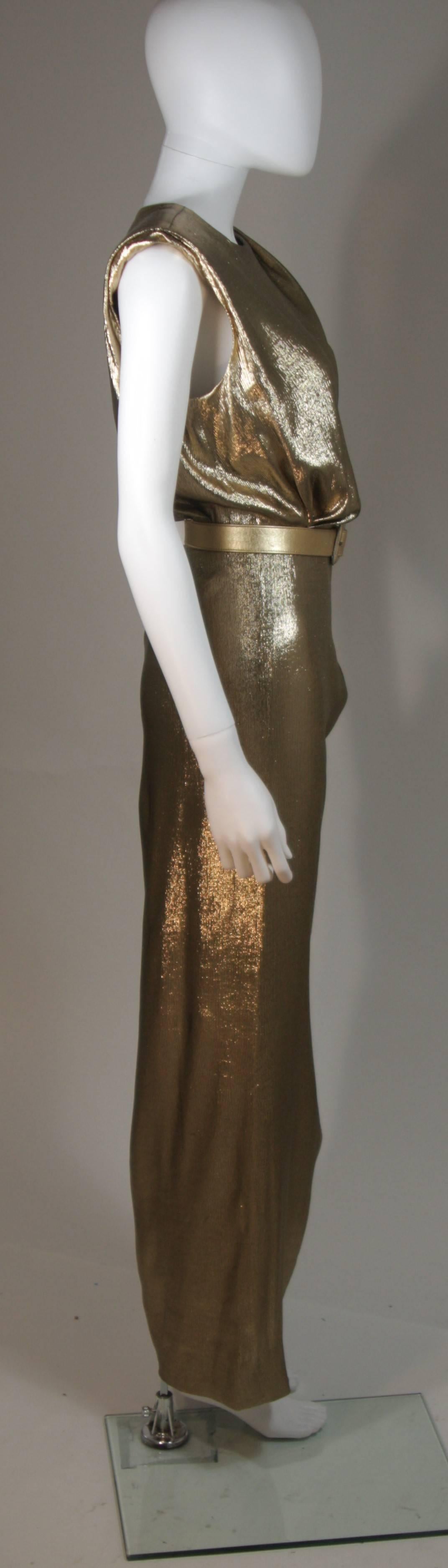 YVES SAINT LAURENT Gold Silk Lame Draped Gown with Belt Size 38 3