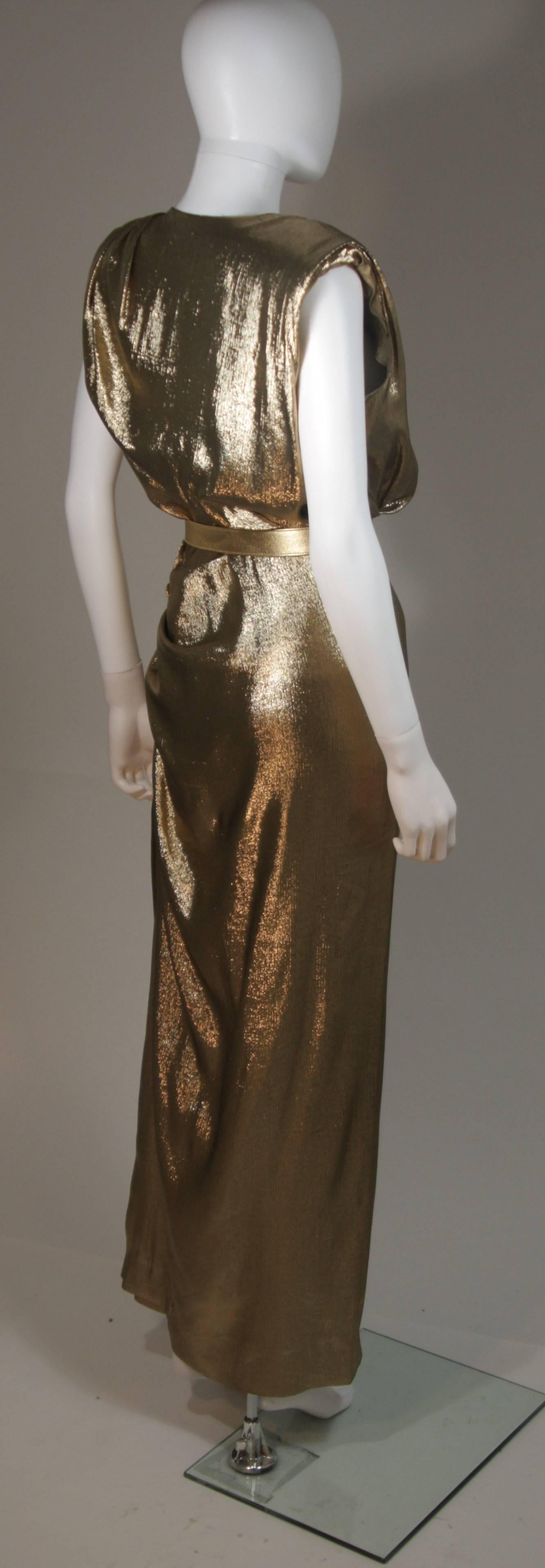 YVES SAINT LAURENT Gold Silk Lame Draped Gown with Belt Size 38 4