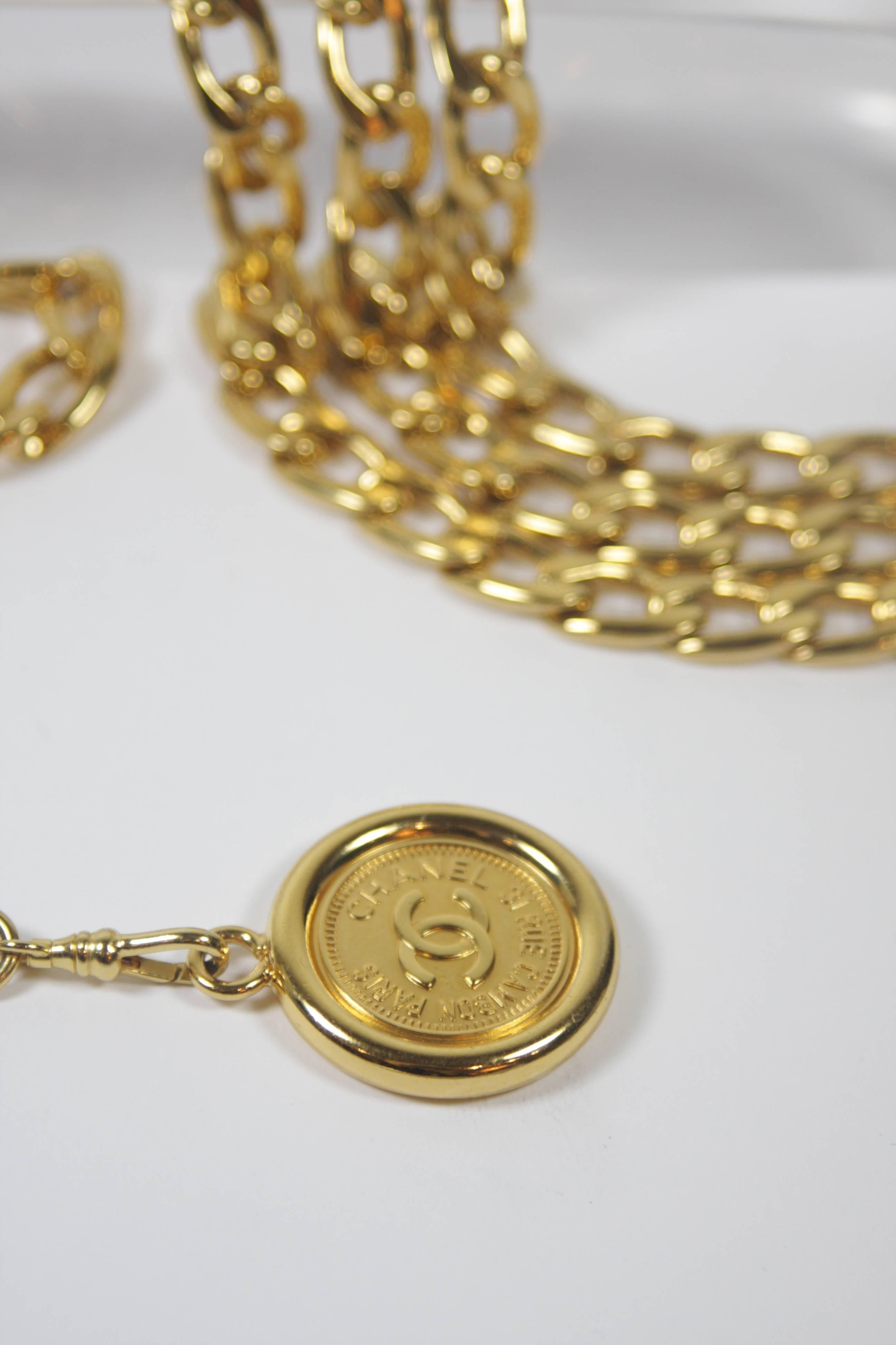 CHANEL Gold Tone Triple Strand Detail Kette Link Gürtel Halskette Open Size 4