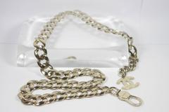CHANEL Silver Chain Link Belt with Chanel Logo Tassel