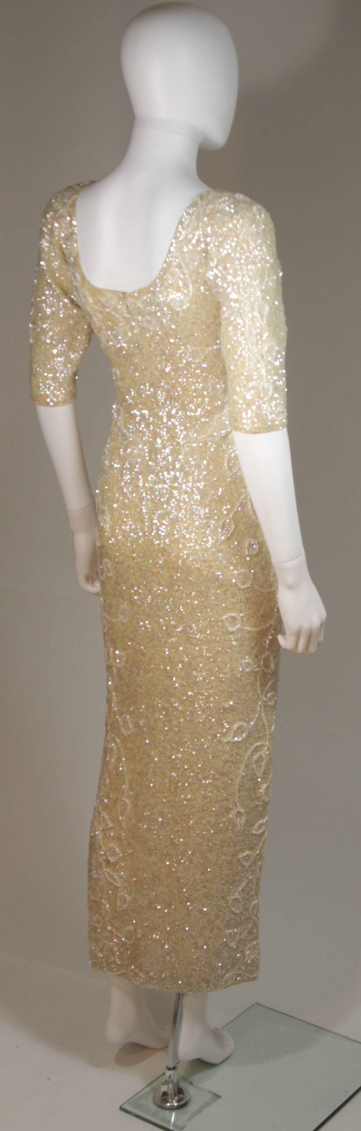 Gene Shelley's Yellow Floral Motif Iridescent Wool Knit Gown Size 6 In Excellent Condition For Sale In Los Angeles, CA