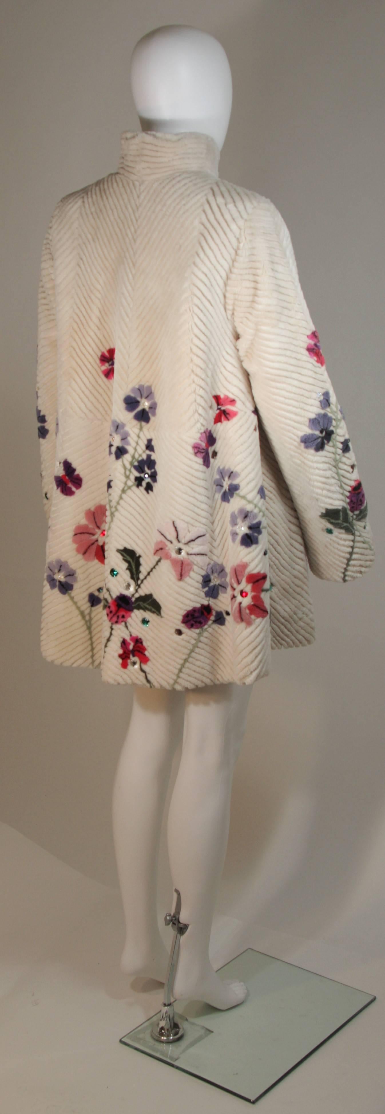 Women's ZUKI 'Lavender Garden' Floral Fawn Sheared Beaver Coat Made to Order For Sale