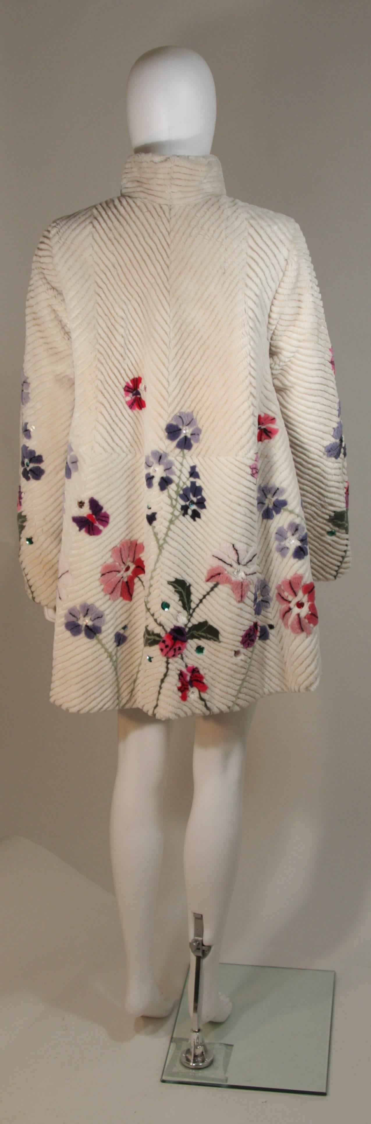 ZUKI 'Lavender Garden' Floral Fawn Sheared Beaver Coat Made to Order For Sale 1
