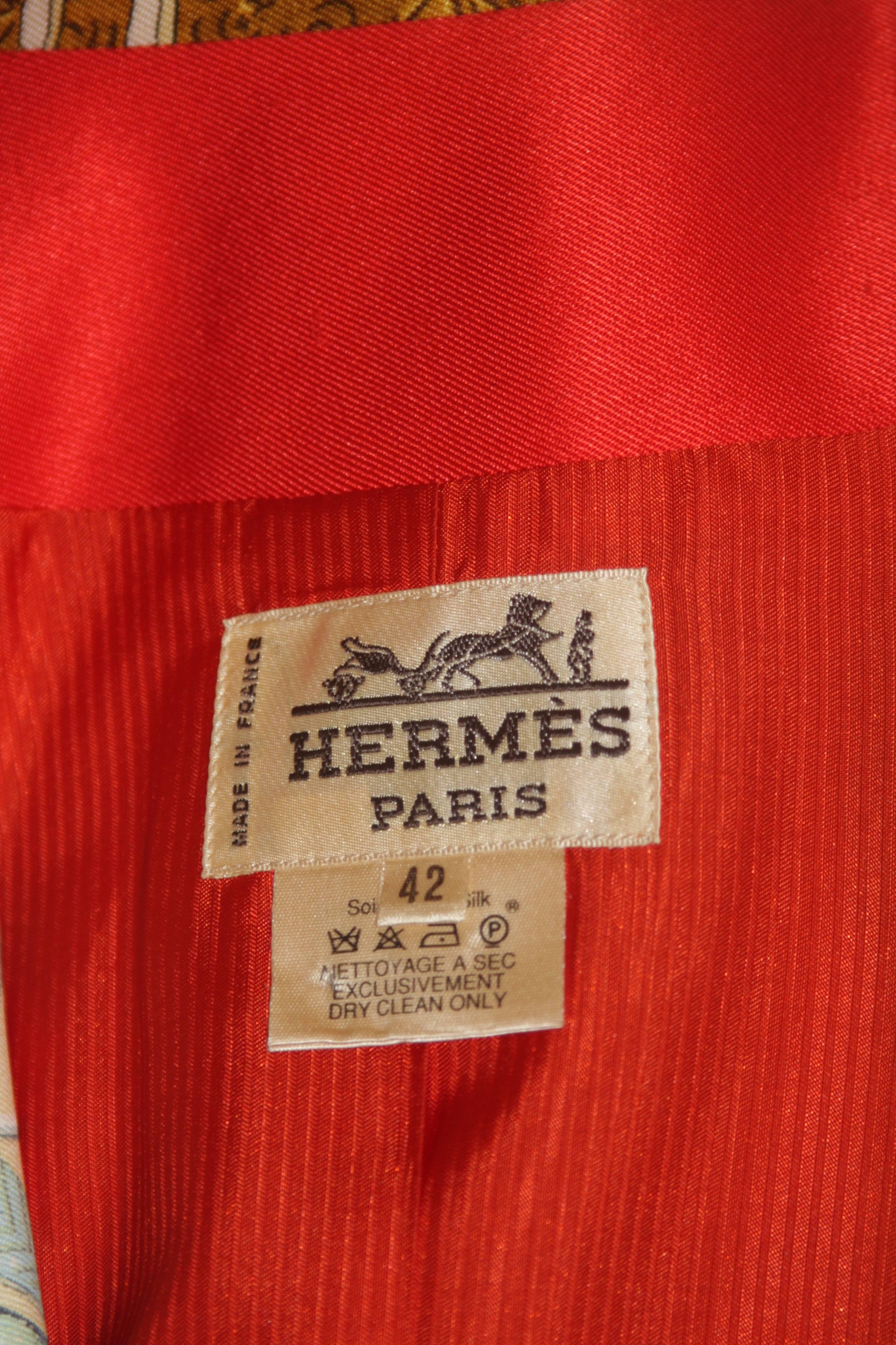 Blazer en soie HERMES 'Plaza De Toro' avec matador et taureau en orange et rouge Taille 42 6