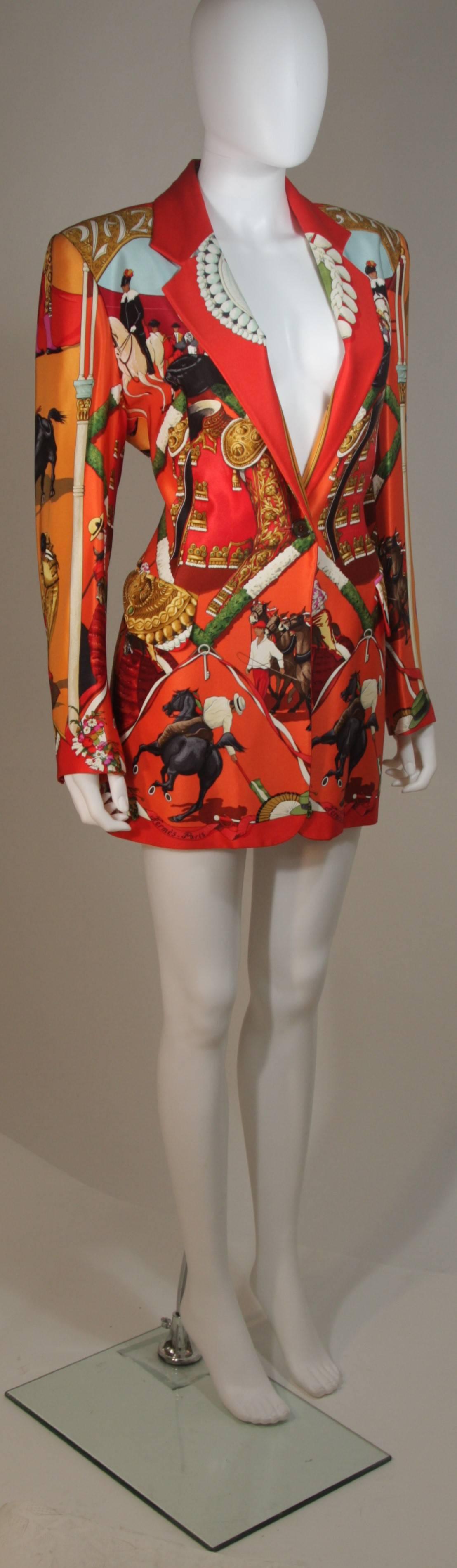  Blazer en soie HERMES 'Plaza De Toro' avec matador et taureau en orange et rouge Taille 42 Pour femmes 