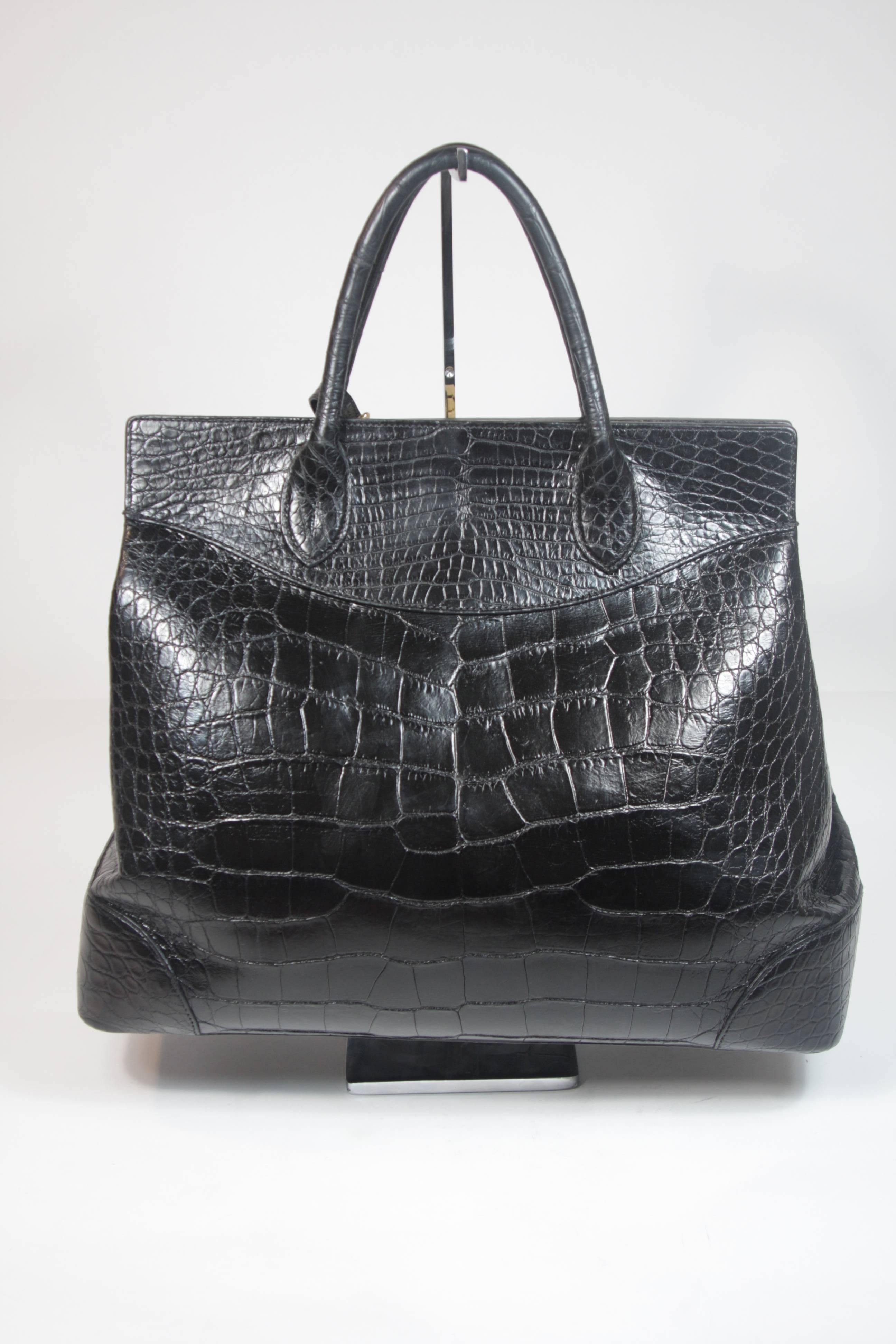 RALPH LAUREN Large Black Alligator Purse with Gold Hardware 2