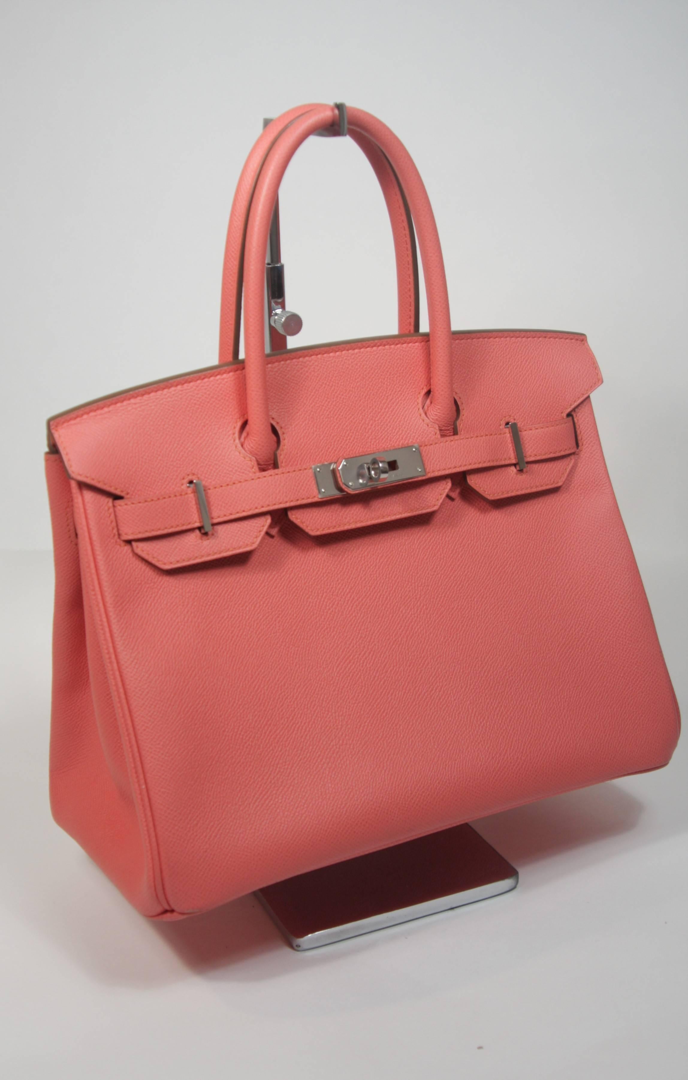 HERMES Birkin 30 Bag Rose Jaipur Pink Clemence Palladium Hardware In New Condition In Los Angeles, CA