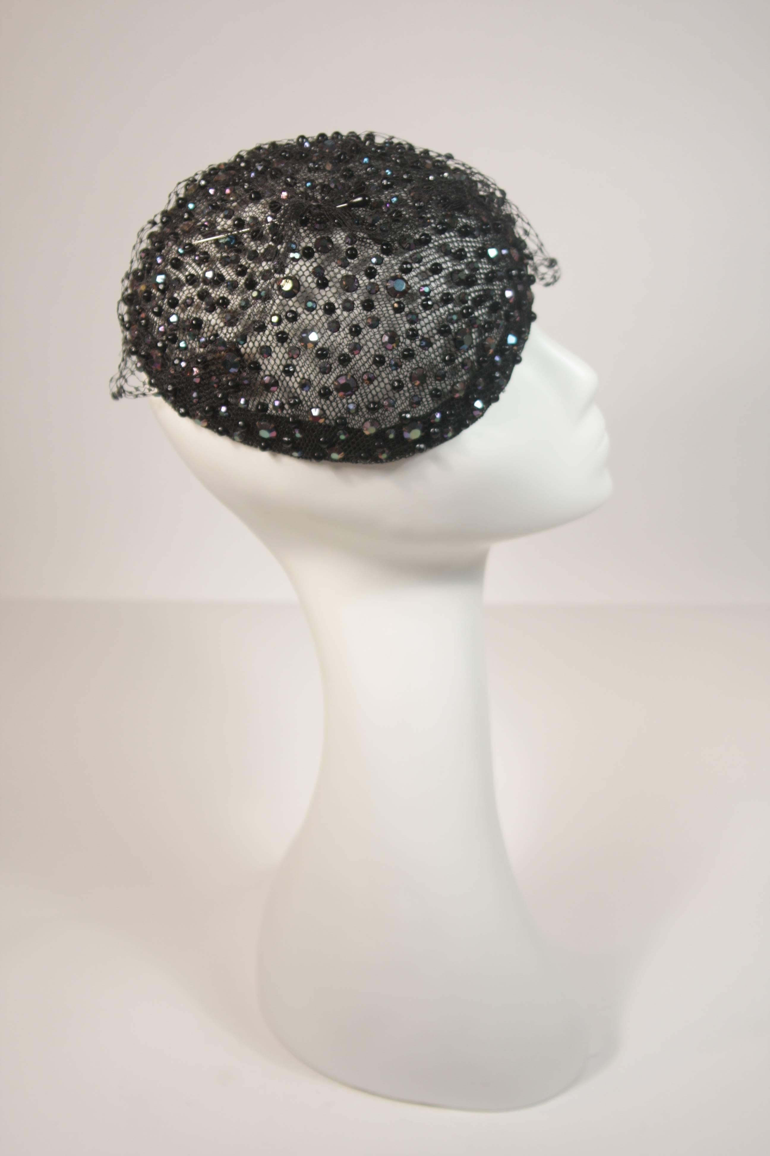 Gray FRANK OLIVE Black Mesh Rhinestone Hat with Netting 