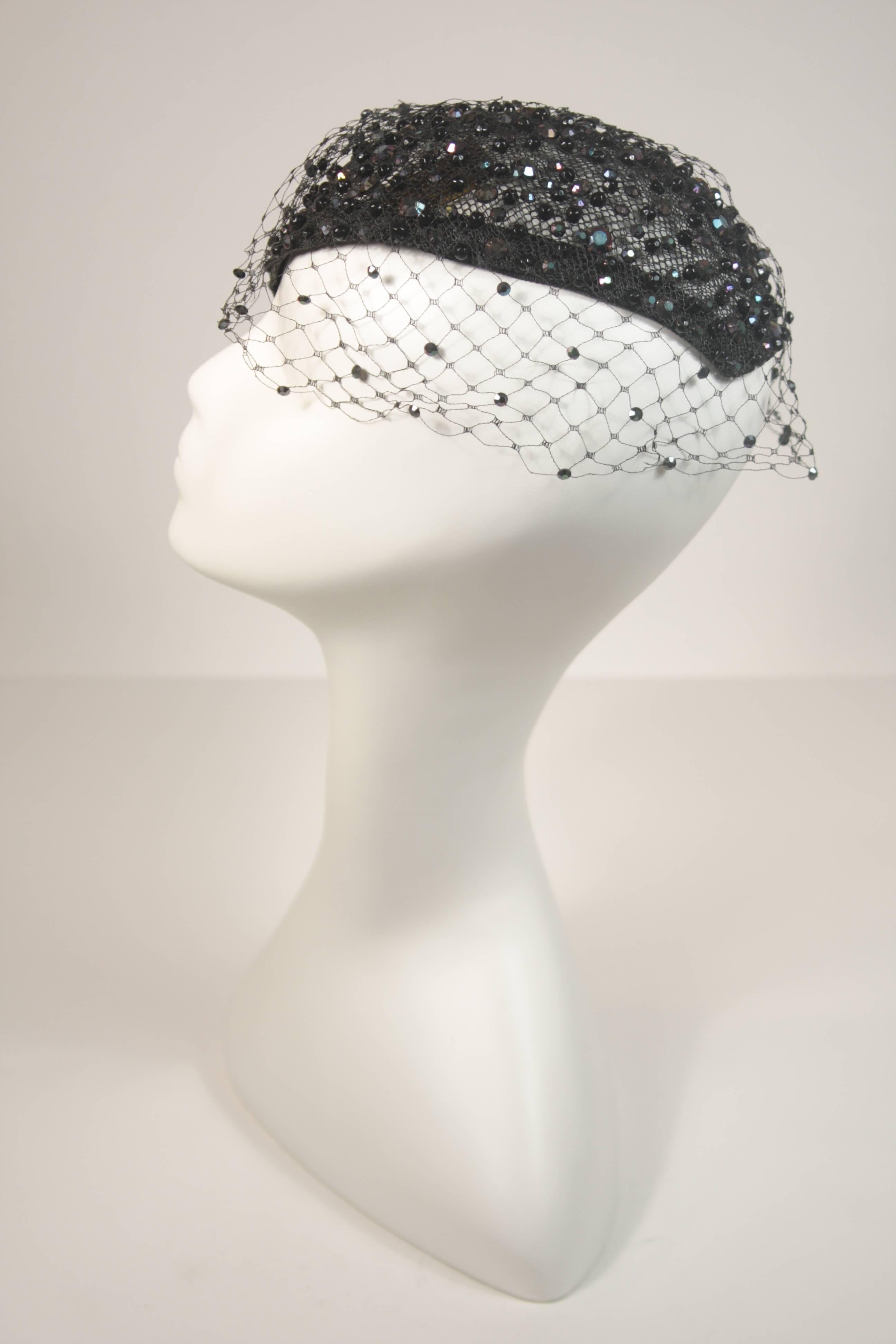 Women's or Men's FRANK OLIVE Black Mesh Rhinestone Hat with Netting 