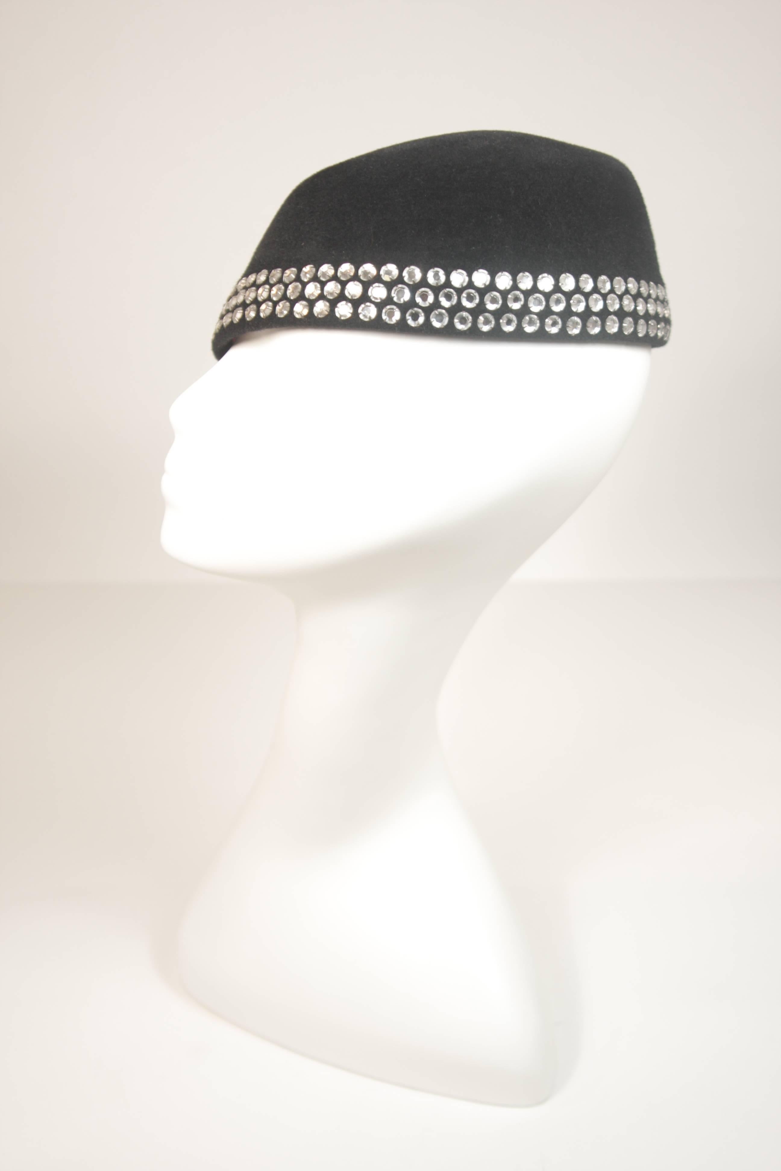 Women's FRANK OLIVE Black Velour Hat with Rhinestones 