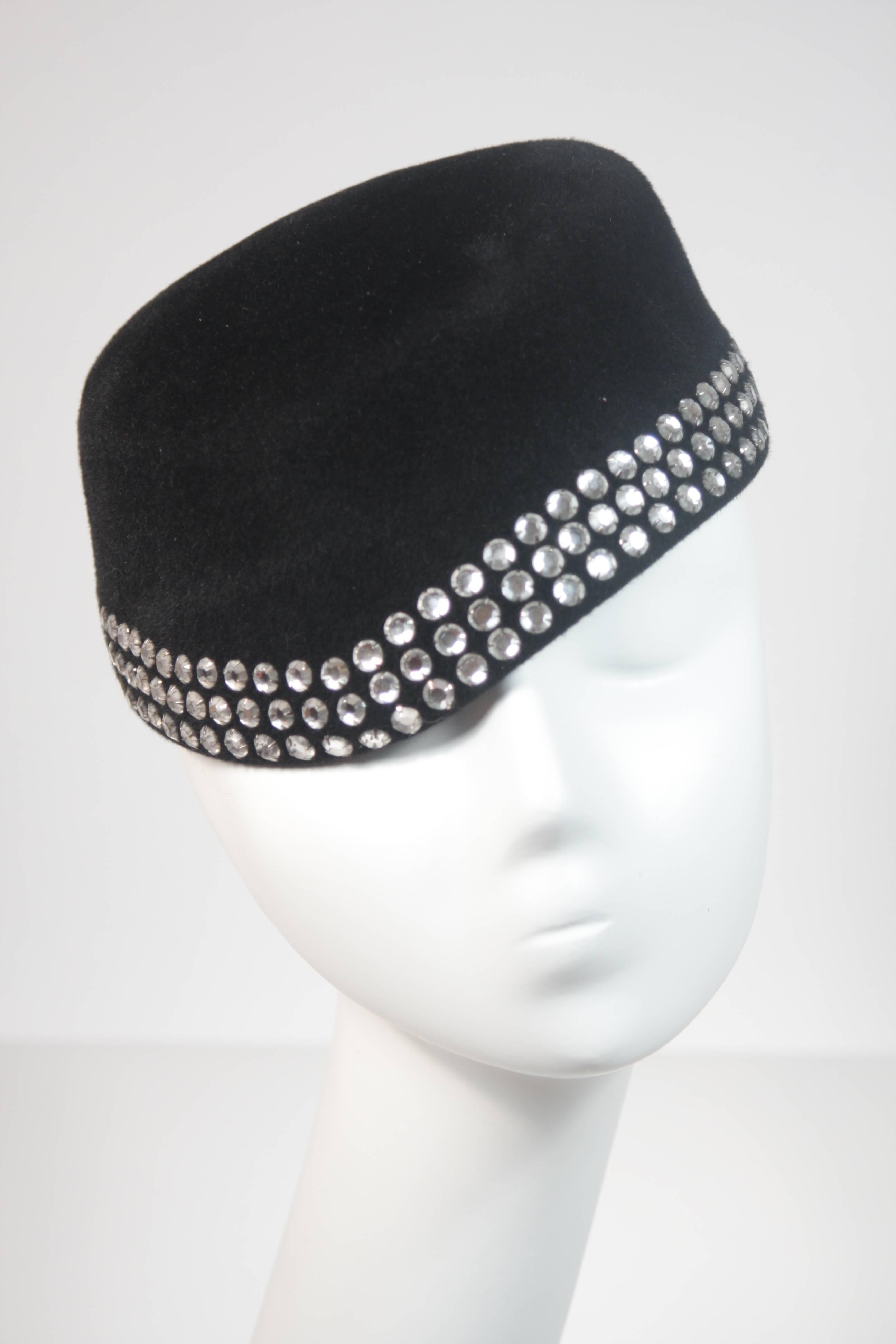 Gray FRANK OLIVE Black Velour Hat with Rhinestones 